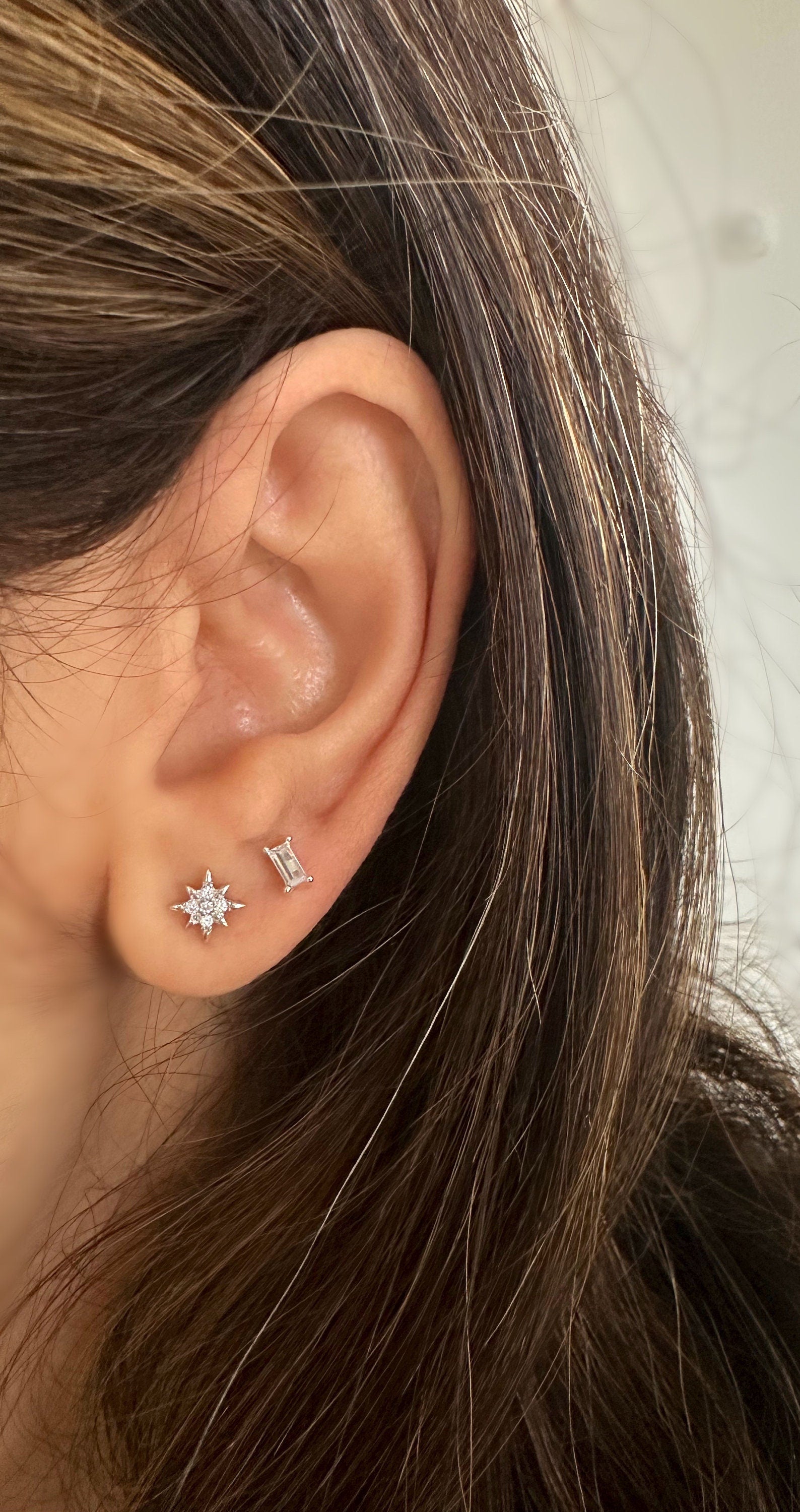 18k Rhodium Plated CZ Star Stud Earrings: Celestial Jewelry