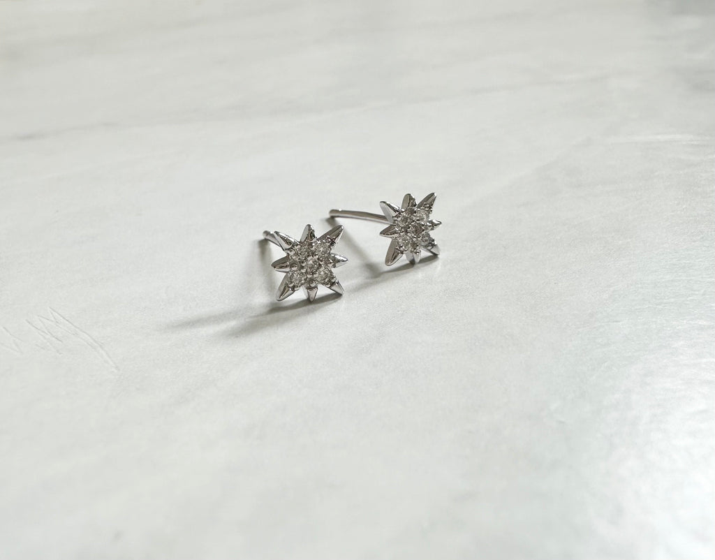 18k Rhodium Plated CZ Star Stud Earrings: Celestial Jewelry