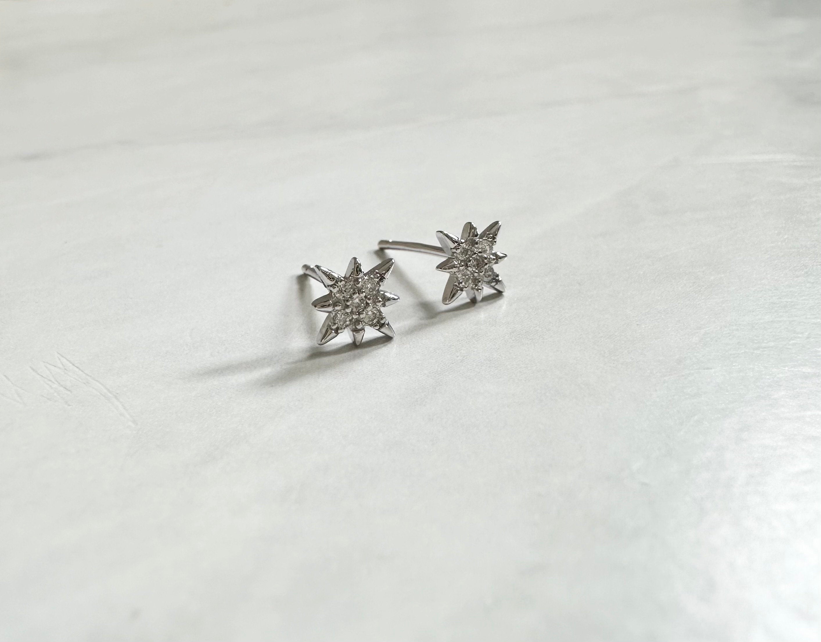 18k Rhodium Plated CZ Star Stud Earrings: Celestial Jewelry