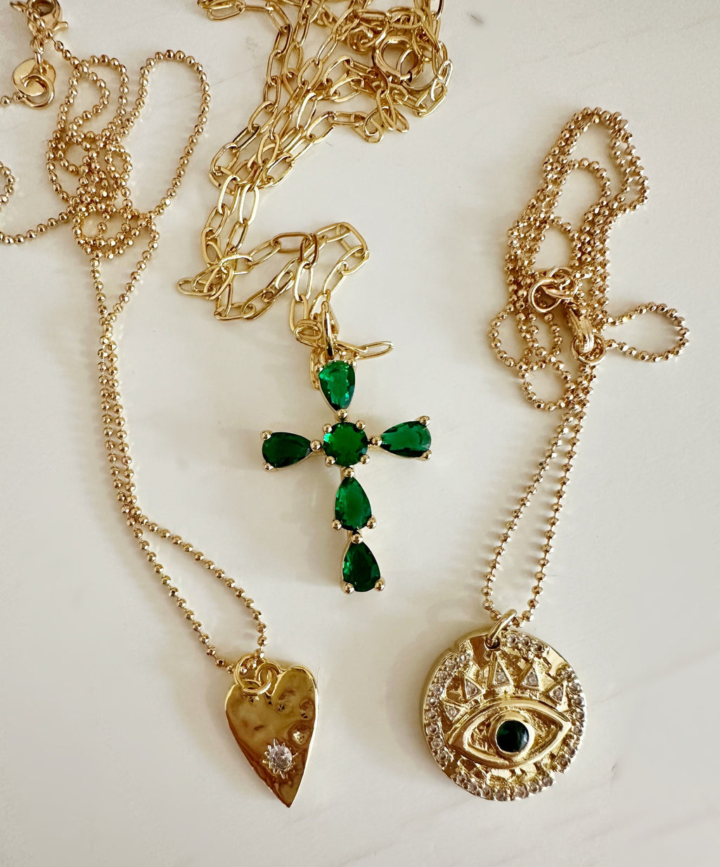 18k Gold Filled Green Evil Eye Coin Pendant Necklace