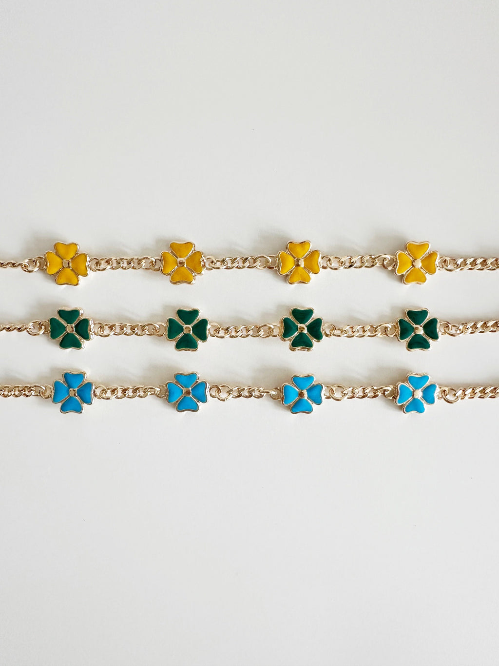 18k Gold Filled Clover Bracelet, Enamel Charm Bracelet