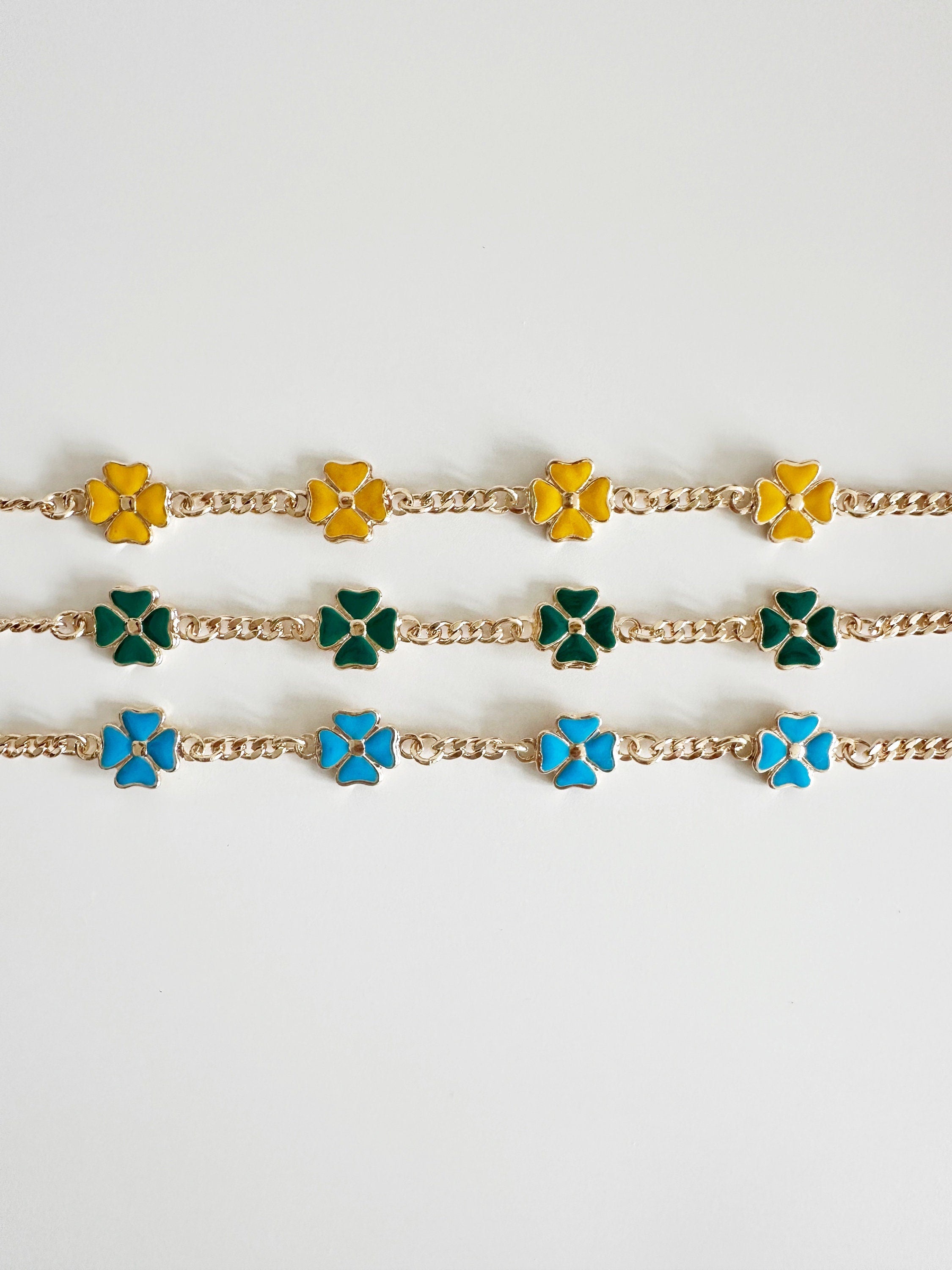 18k gold filled Yellow and Gold Clover Chain Bracelet, Dainty Bracelet