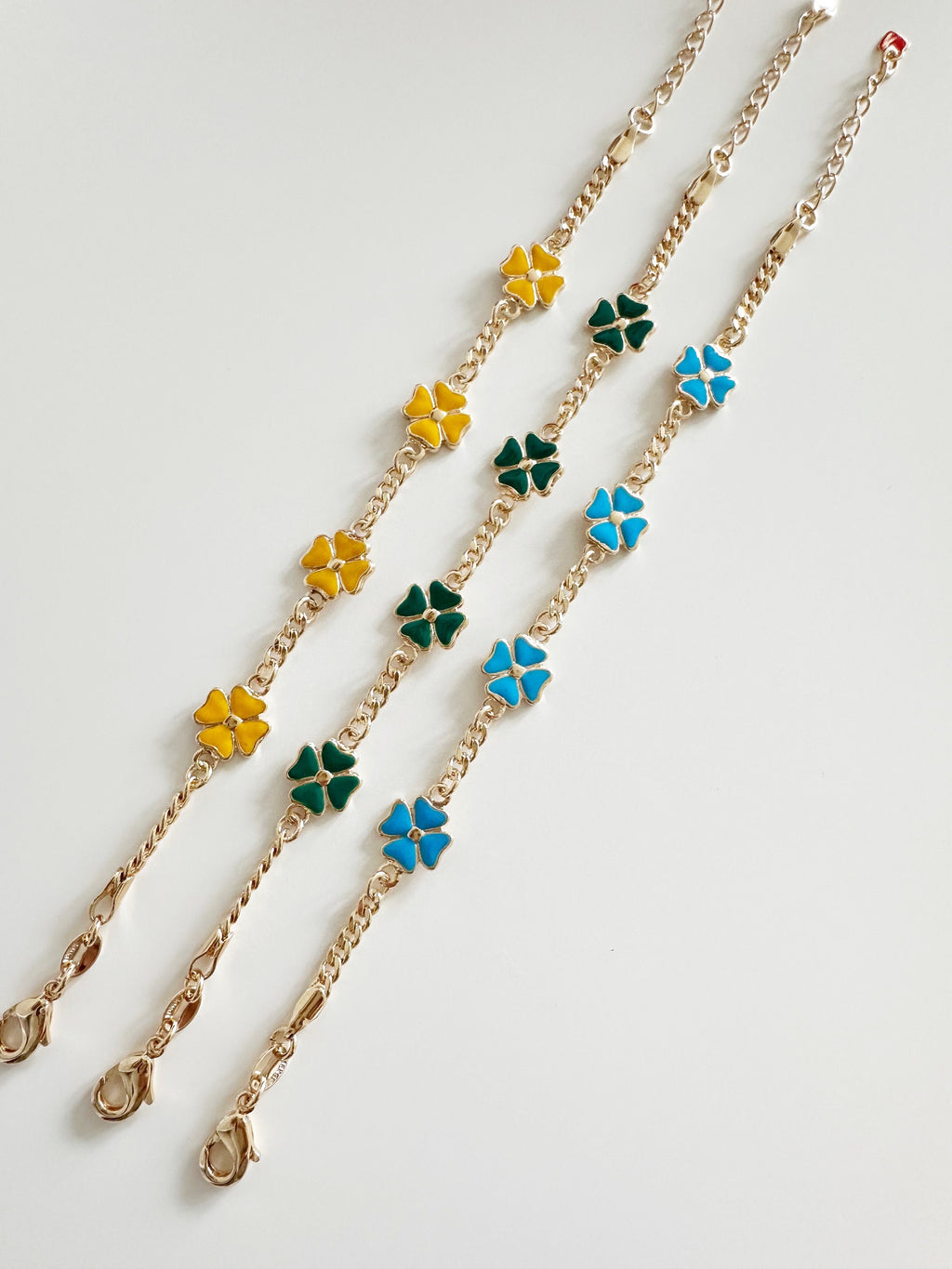 18k Gold Filled Clover Bracelet, Enamel Charm Bracelet