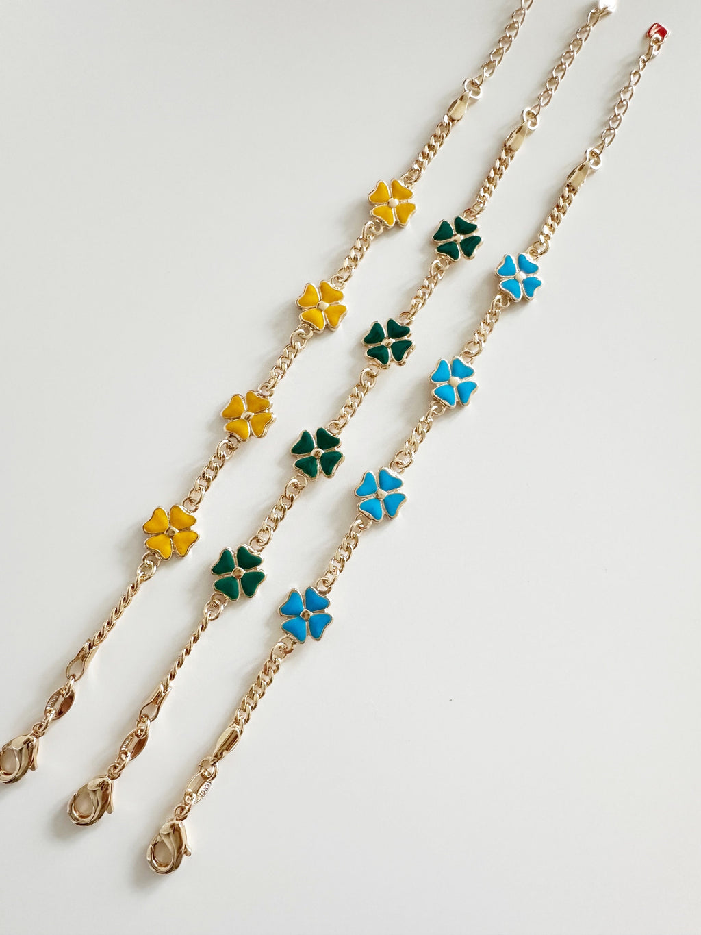 18k gold filled Yellow and Gold Clover Chain Bracelet, Dainty Bracelet