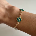 18k Gold Filled Clover Bracelet, Enamel Charm Bracelet