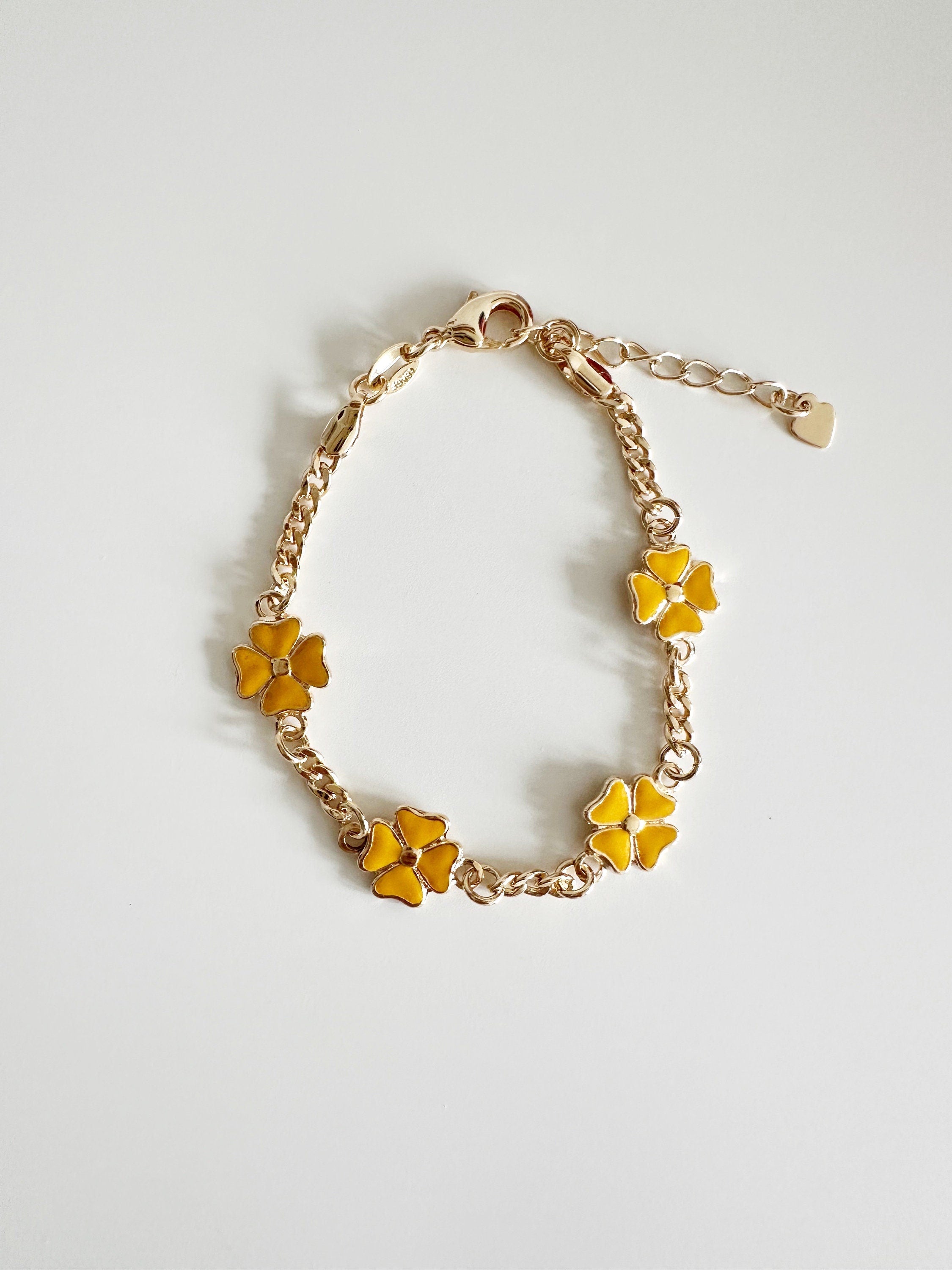 18k gold filled Yellow and Gold Clover Chain Bracelet, Dainty Bracelet