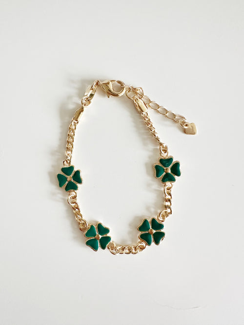 18k Gold Filled Clover Bracelet, Enamel Charm Bracelet