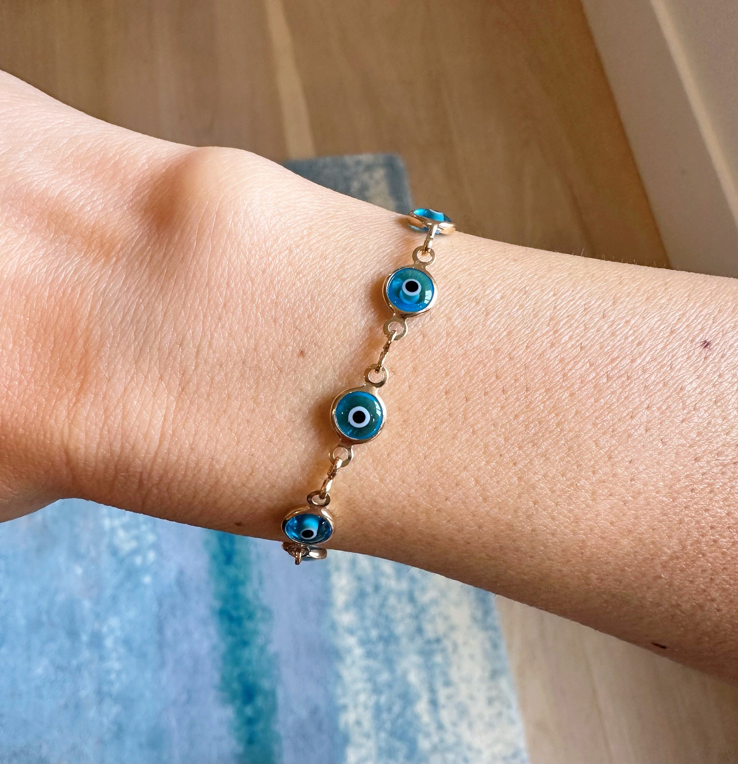 Turquoise Evil Eye Bracelet: 18k Gold Filled Chain Layering Jewelry