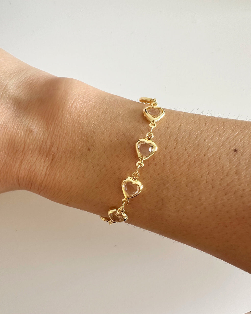 18k Gold Heart Bracelet: Clear CZ Dainty Chain Valentines Day