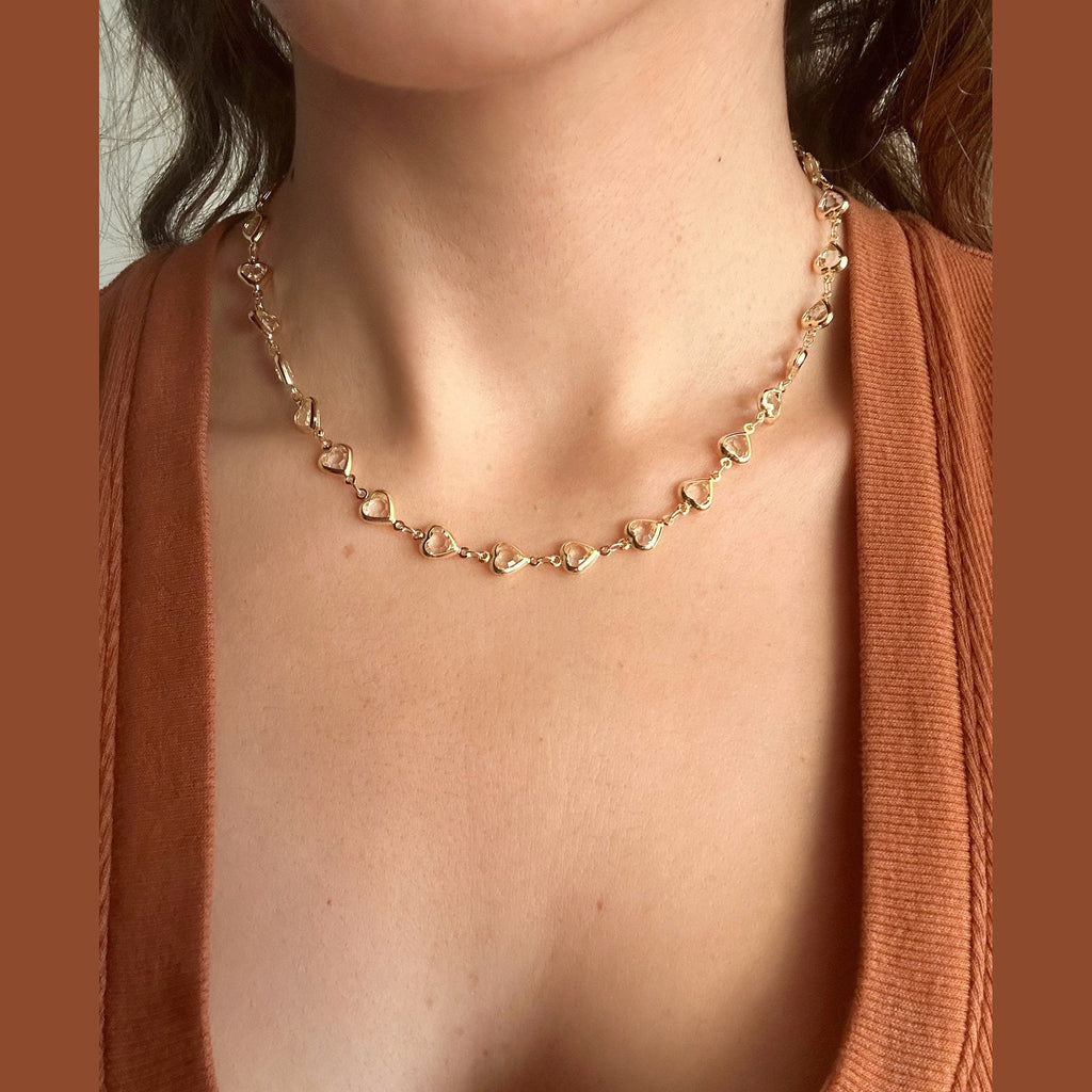 Gold Filled CZ Heart Chain Necklace Valentines Day