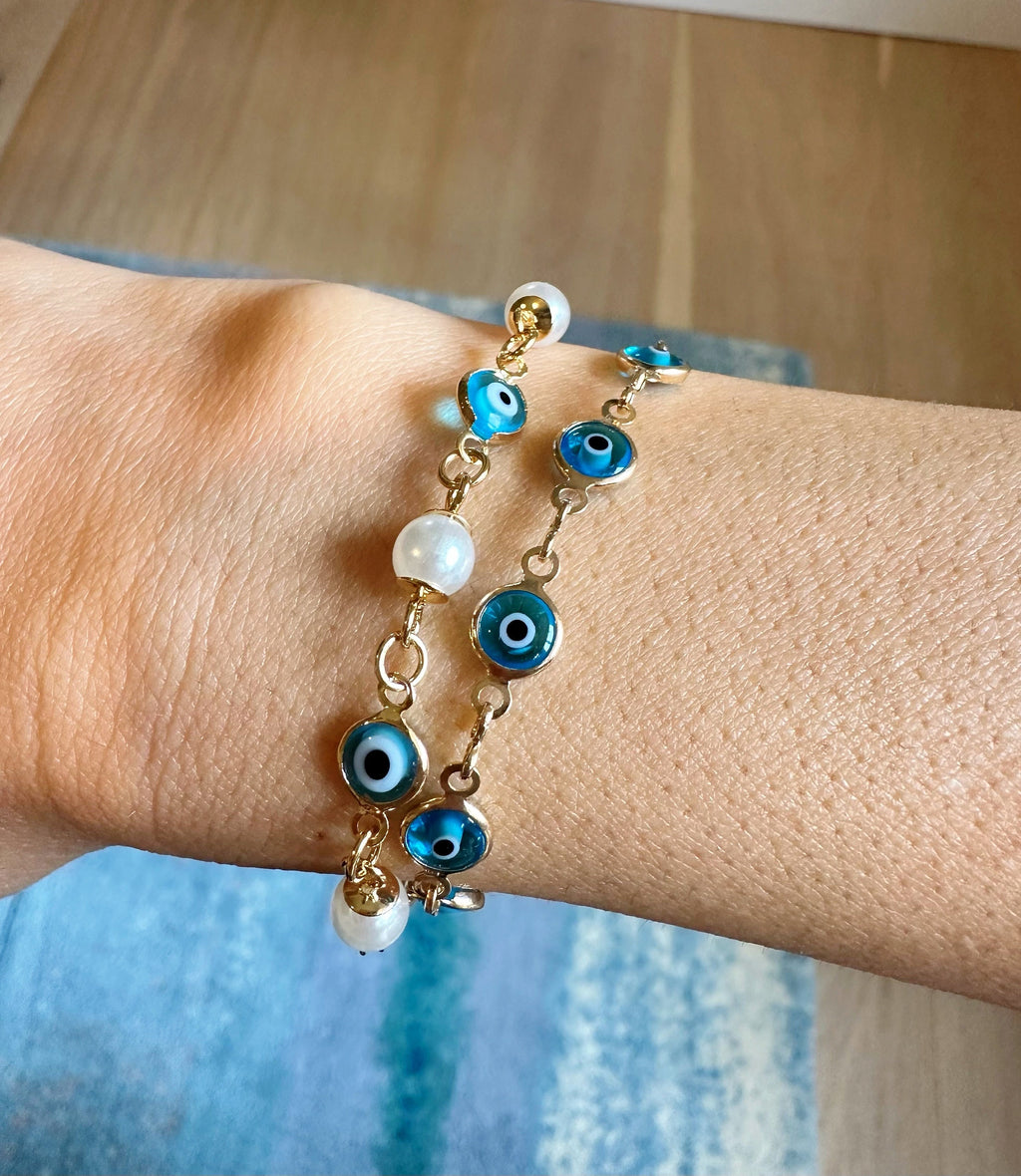 Turquoise Evil Eye Bracelet: 18k Gold Filled Chain Layering Jewelry