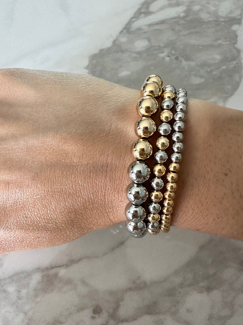 18k gold and rhodium filled two tone large beaded Bracelet, Dainty Bracelet