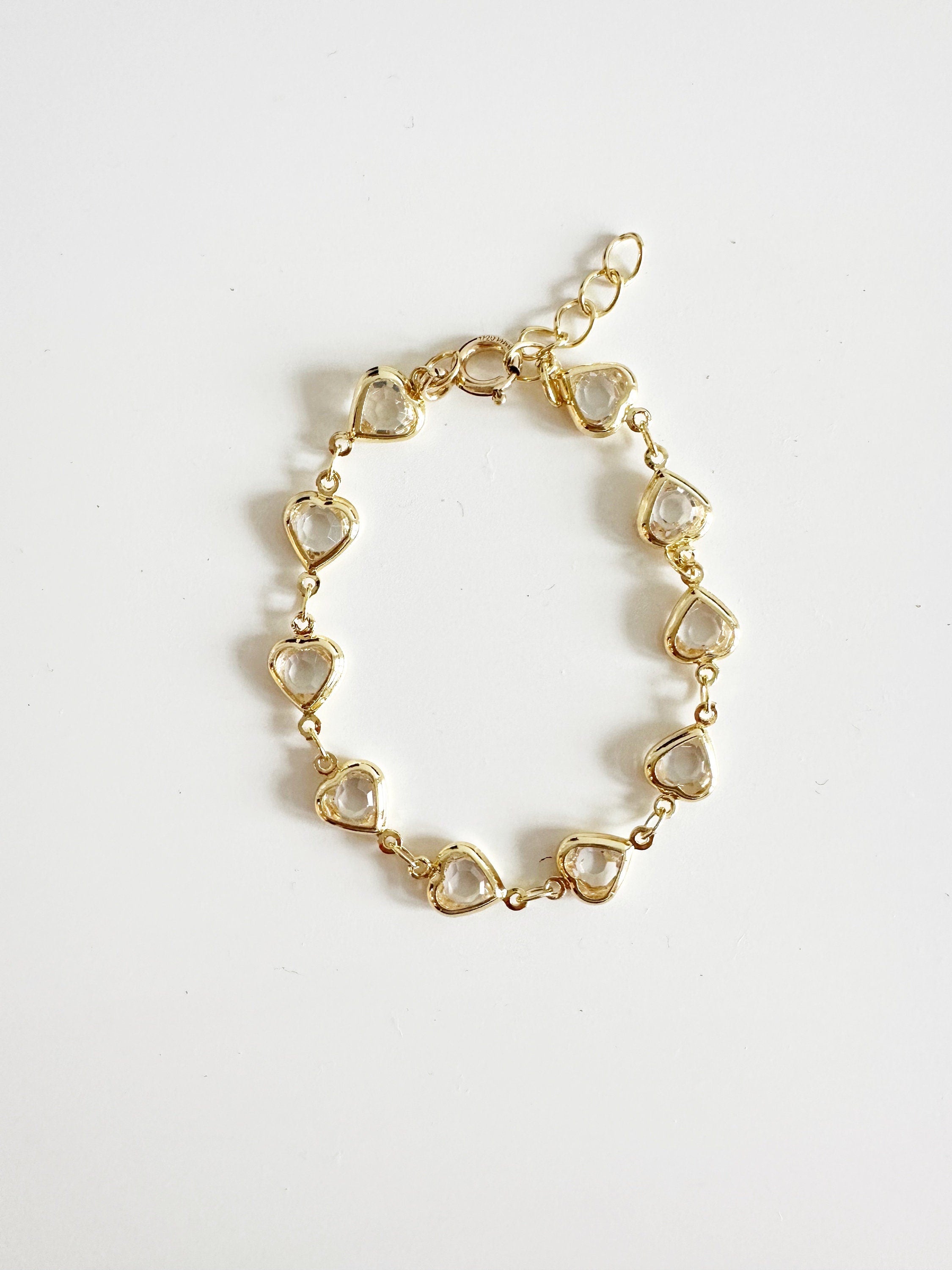 18k Gold Heart Bracelet: Clear CZ Dainty Chain Valentines Day