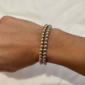 18k Rhodium Filled Beaded Bracelet: Dainty Stretchy Bracelet