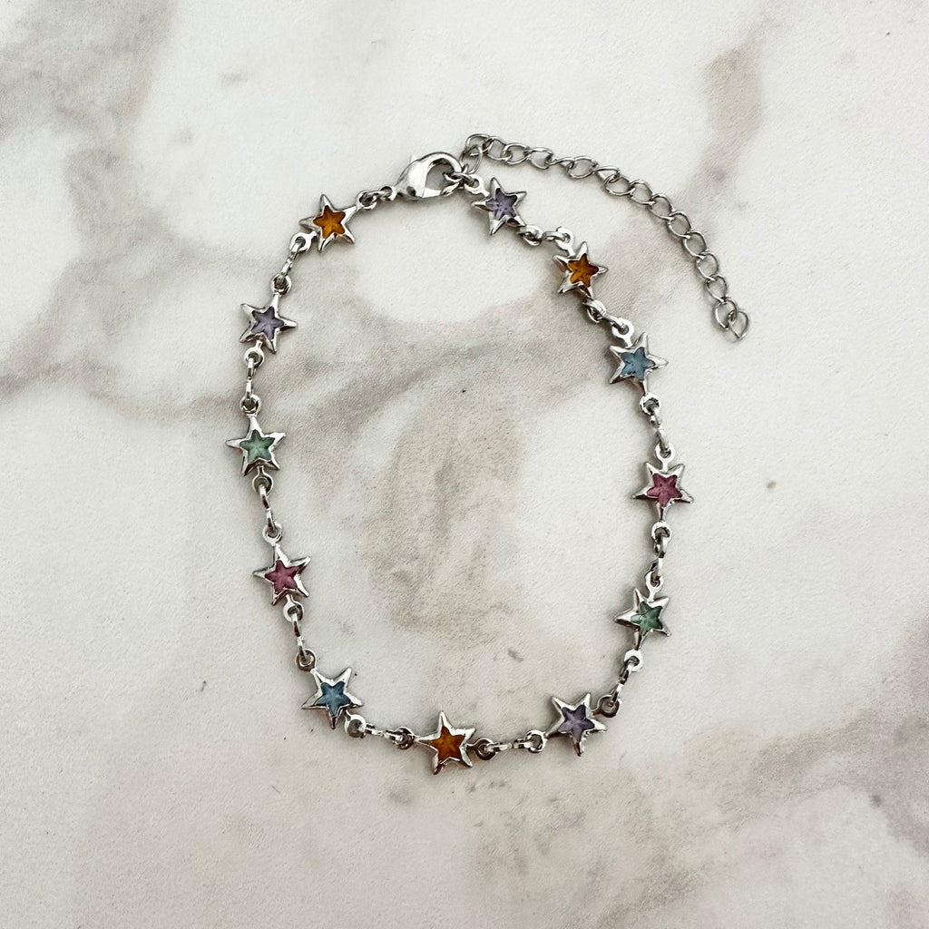 18k Gold Filled Star Bracelet: Multicolored Cubic Zirconia, Dainty Chain