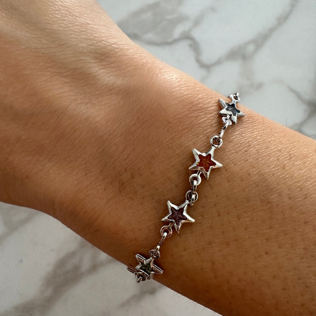 18k Gold Filled Star Bracelet: Multicolored Cubic Zirconia, Dainty Chain