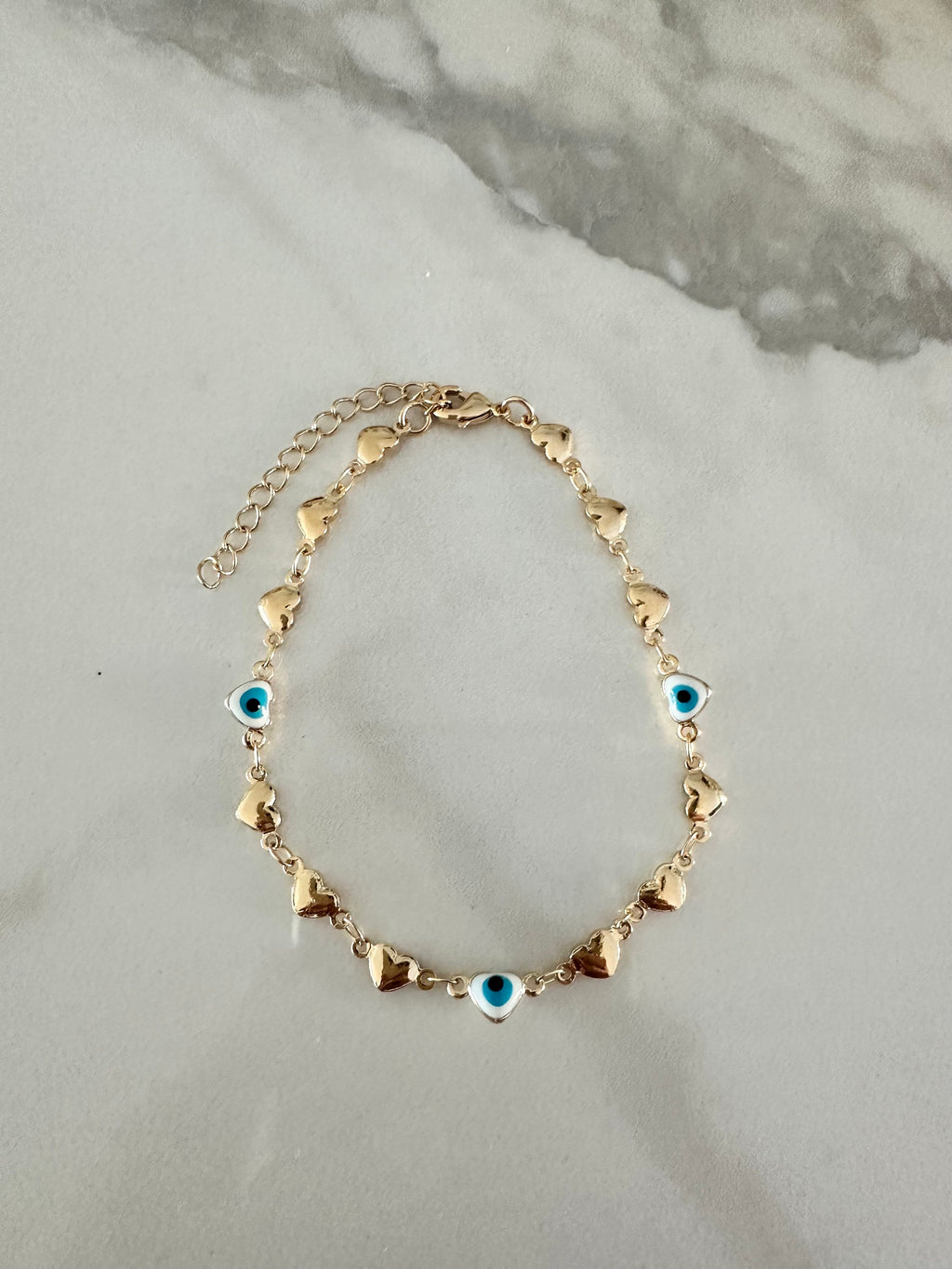 18k Gold Filled Heart Bracelet: Turquoise Evil Eye Charm Valentines Day