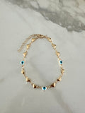 18k Gold Filled Heart Bracelet: Turquoise Evil Eye Charm Valentines Day