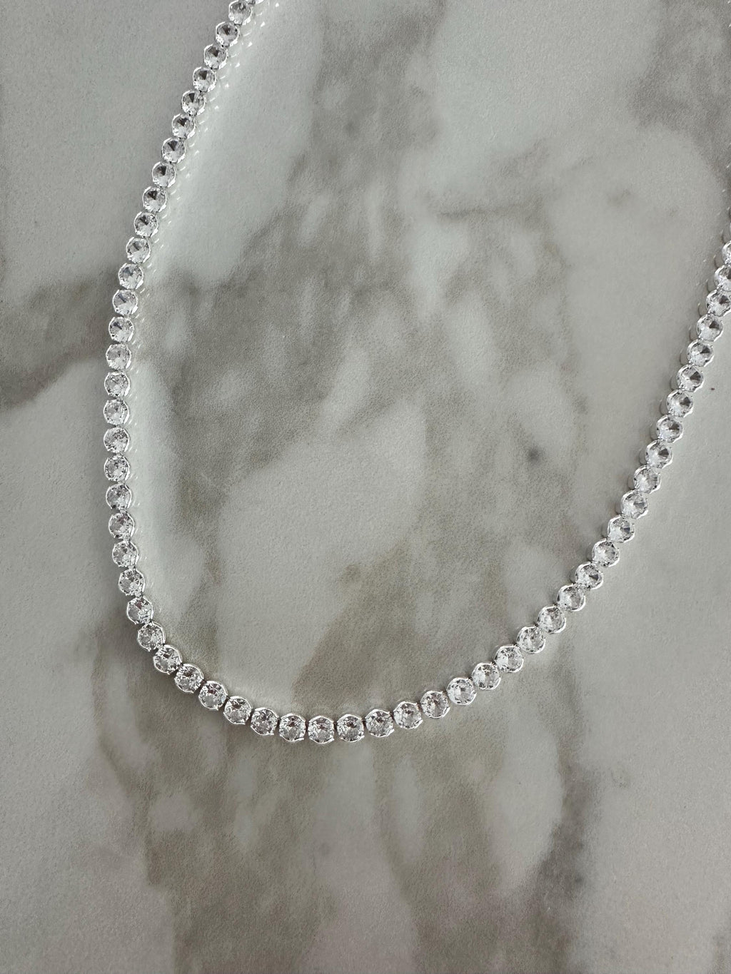18k Silver Color Plated Round CZ Tennis Necklace-Statement Necklace, Layering Necklace