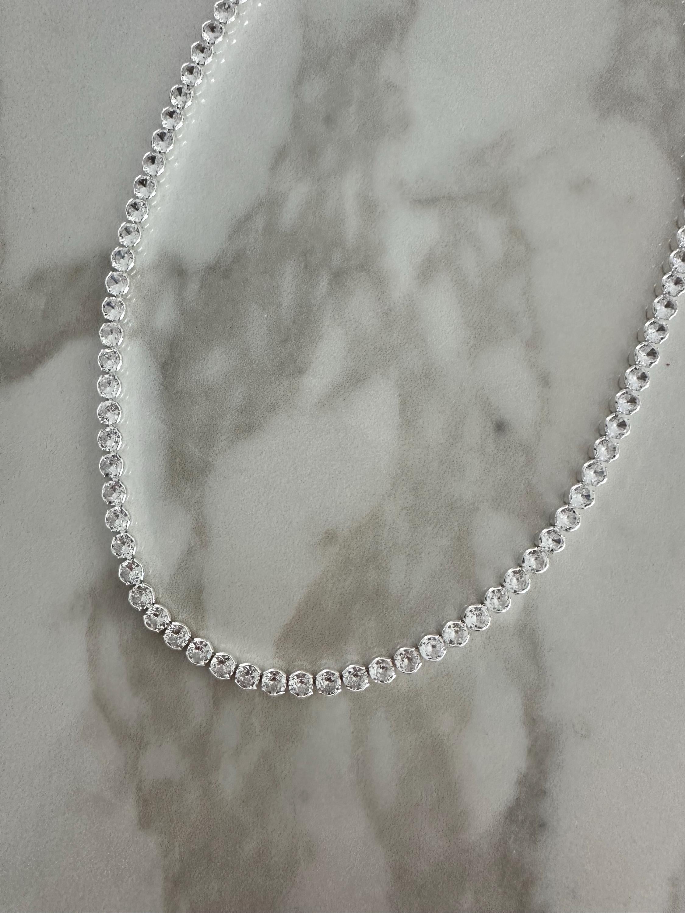 18k Silver Color Plated Round CZ Tennis Necklace-Statement Necklace, Layering Necklace