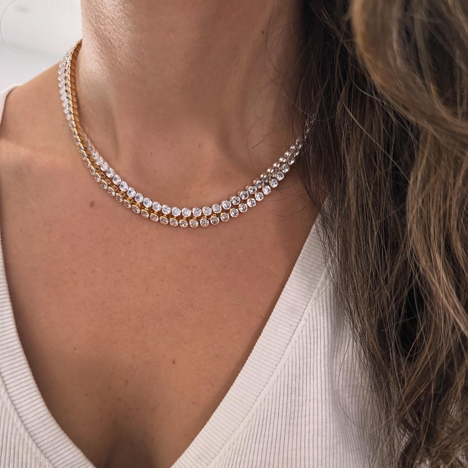 18k Silver Color Plated Round CZ Tennis Necklace-Statement Necklace, Layering Necklace