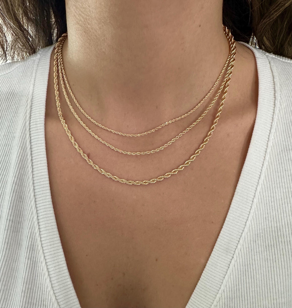 18k Yellow Gold Filled Triple Rope Chain Necklace-Statement Necklace, Layering Necklace