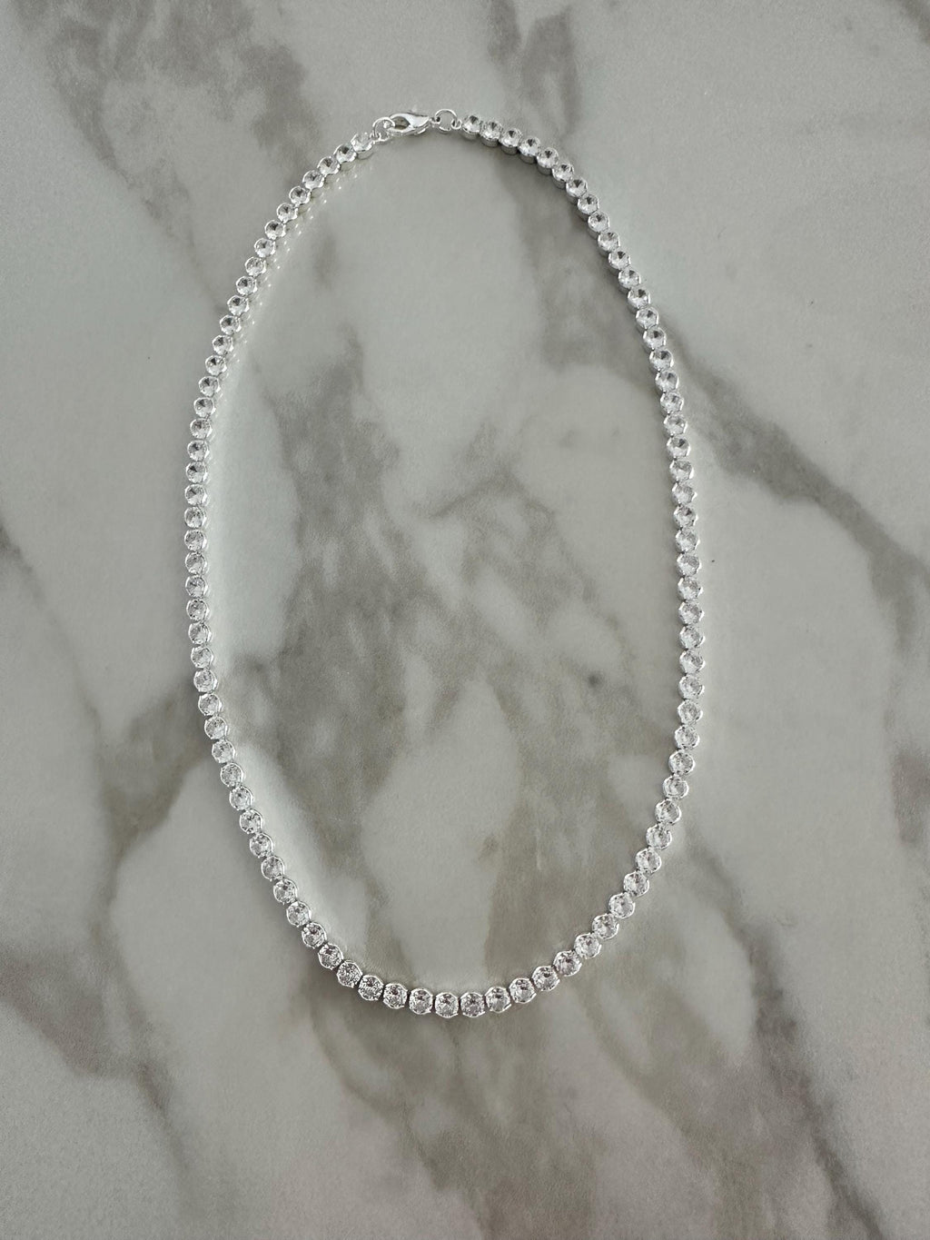 18k Silver Color Plated Round CZ Tennis Necklace-Statement Necklace, Layering Necklace