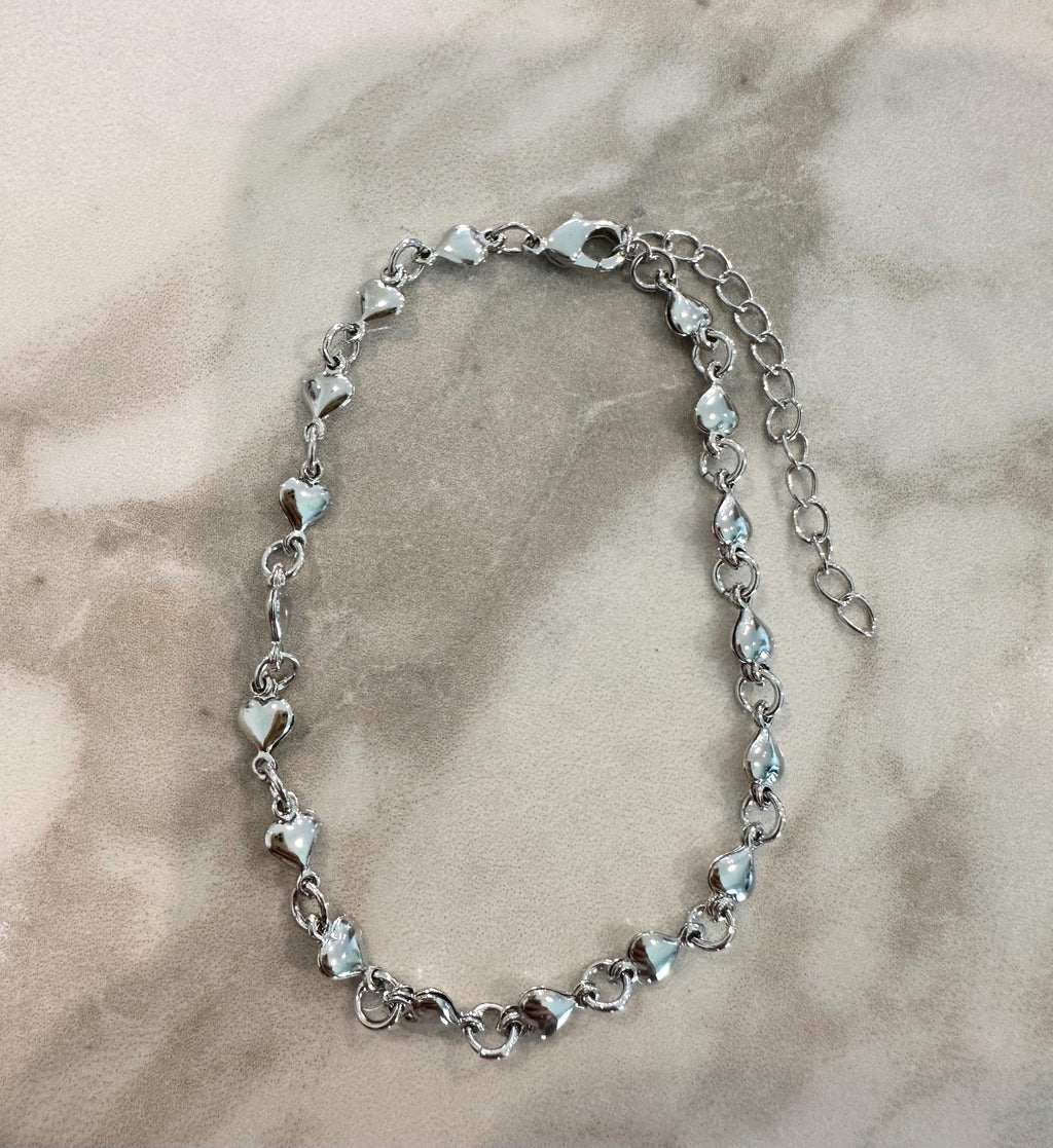 18k White Gold Filled Heart Chain Bracelet: Dainty Layering Bracelet Valentines Day