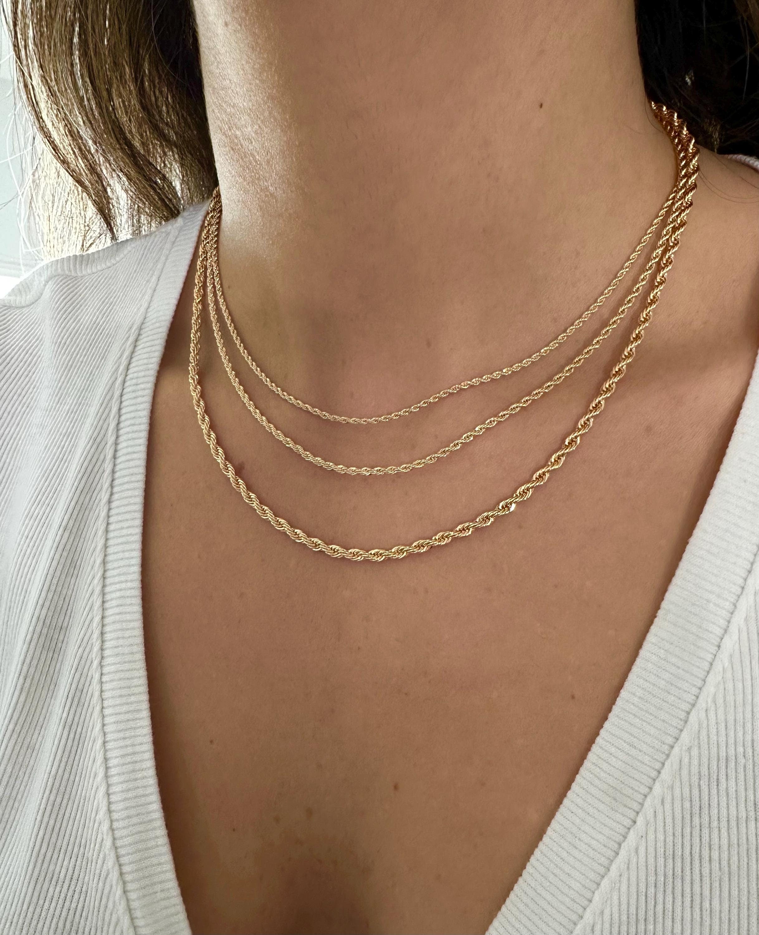 18k Yellow Gold Filled Triple Rope Chain Necklace-Statement Necklace, Layering Necklace