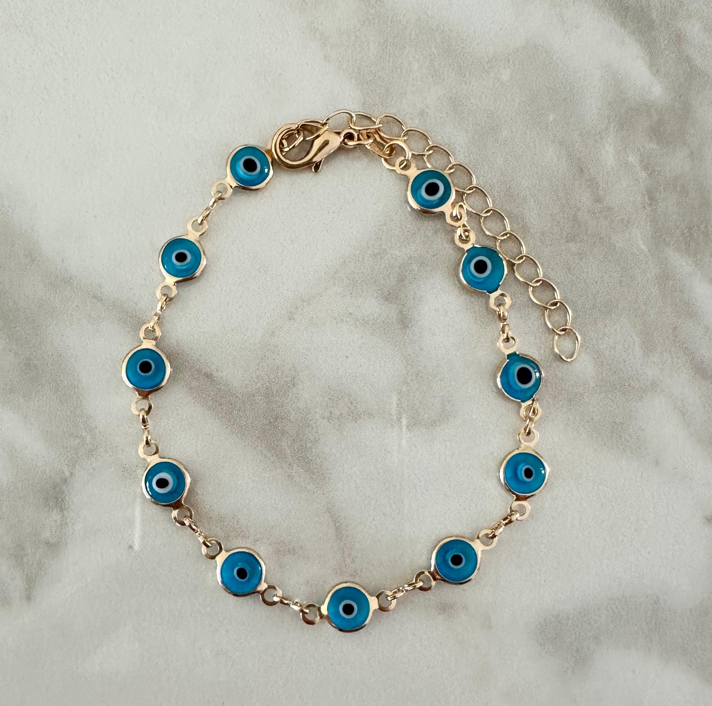 Turquoise Evil Eye Bracelet: 18k Gold Filled Chain Layering Jewelry