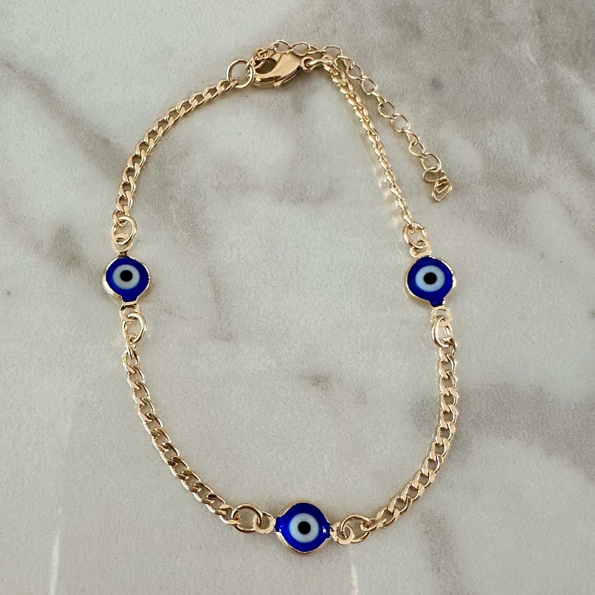 Navy Blue Evil Eye Bracelet: 18k Gold Filled Chain, Layering Jewelry