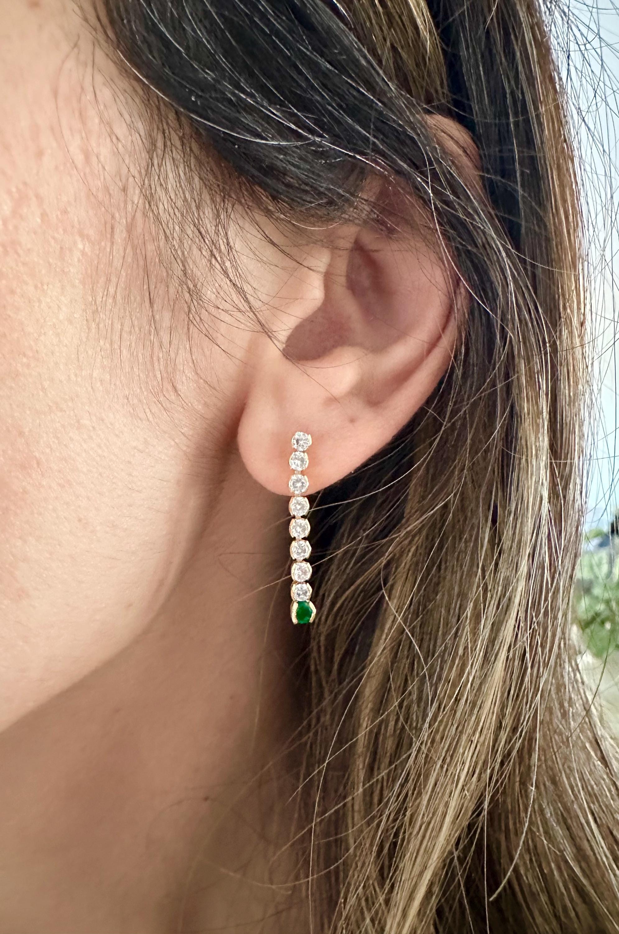 18k Gold Filled CZ Drop Earrings: Emerald Green Crystal Dangle