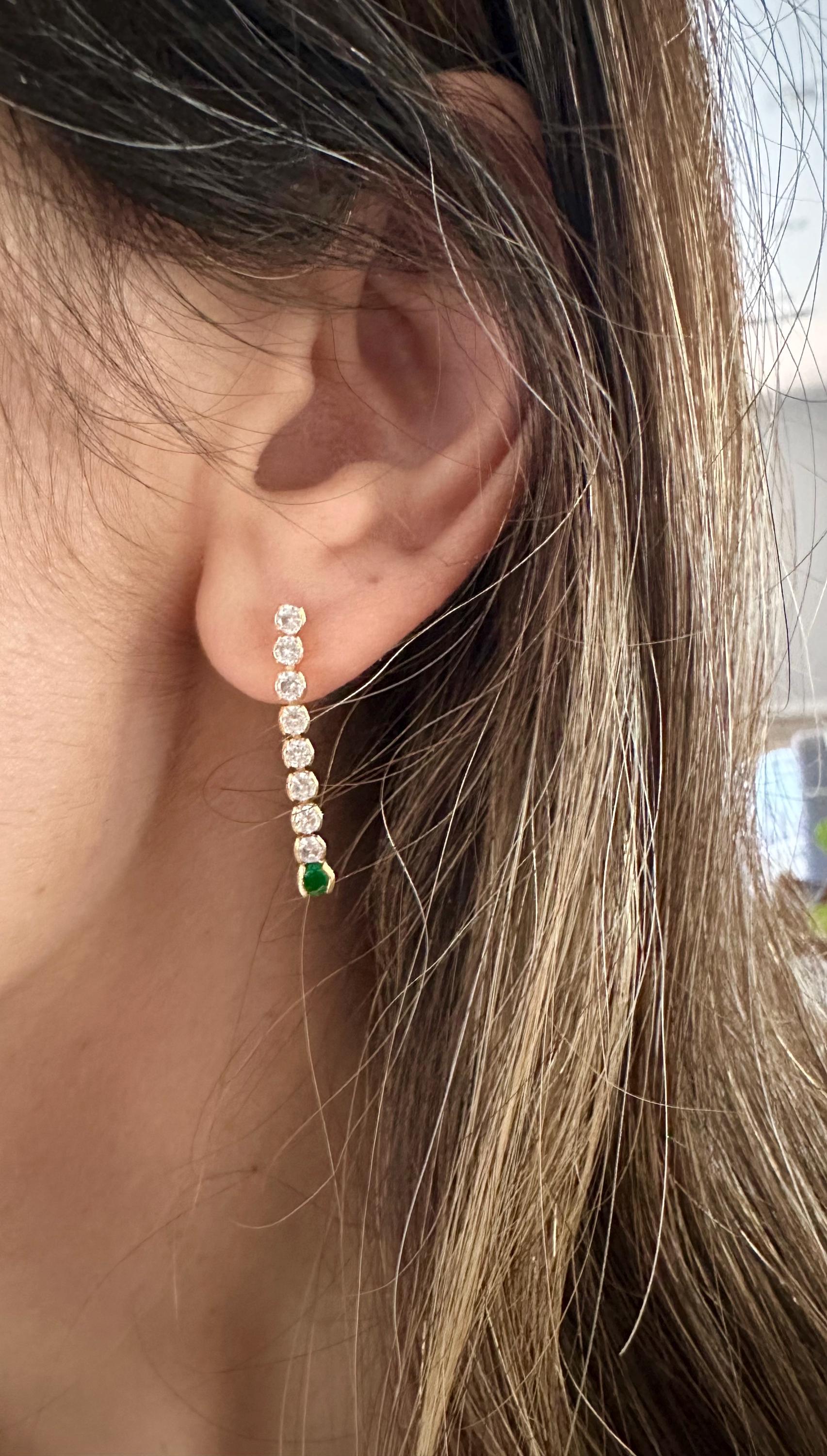 18k Gold Filled CZ Drop Earrings: Emerald Green Crystal Dangle