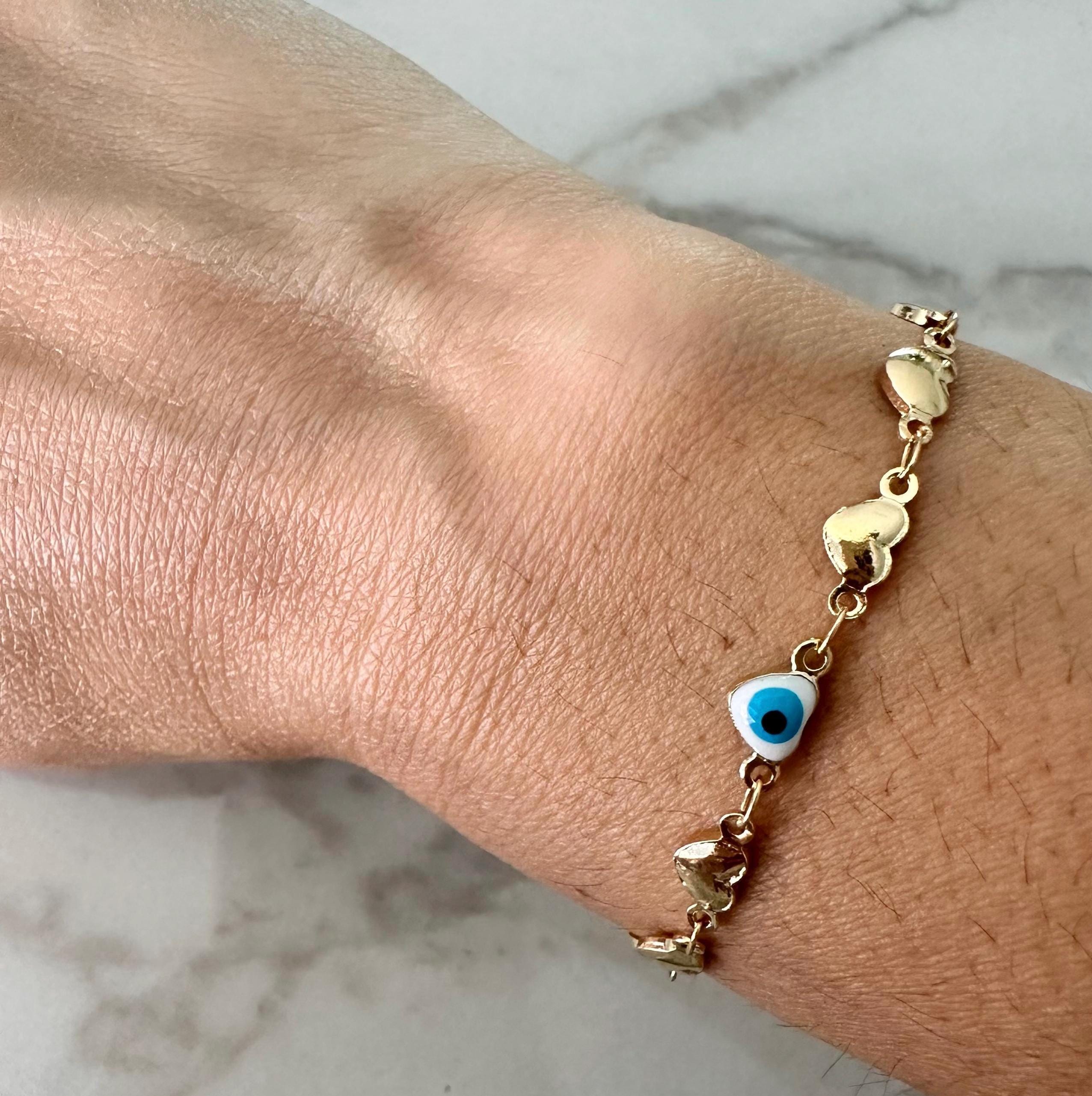 18k Gold Filled Heart Bracelet: Turquoise Evil Eye Charm Valentines Day