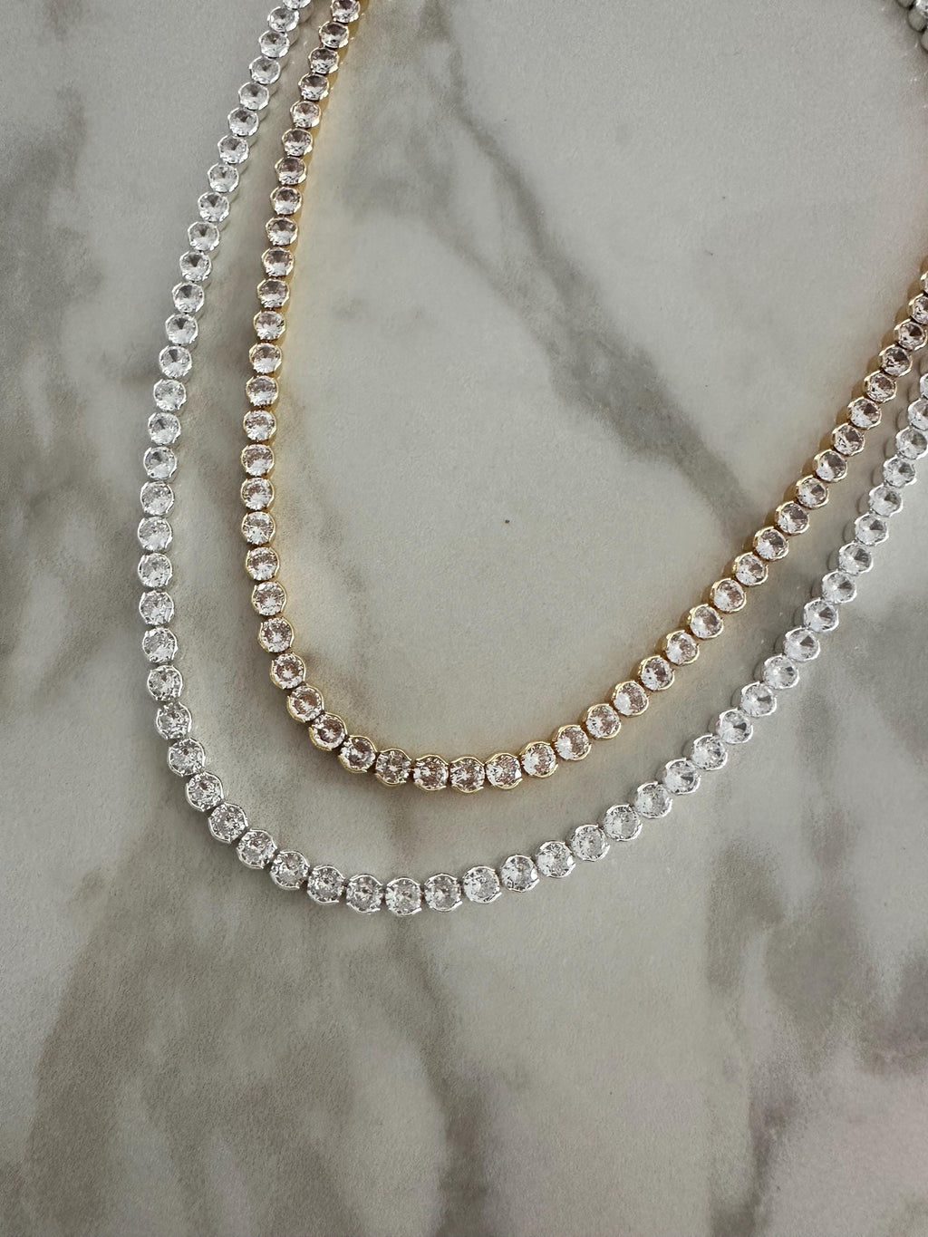 18k Silver Color Plated Round CZ Tennis Necklace-Statement Necklace, Layering Necklace