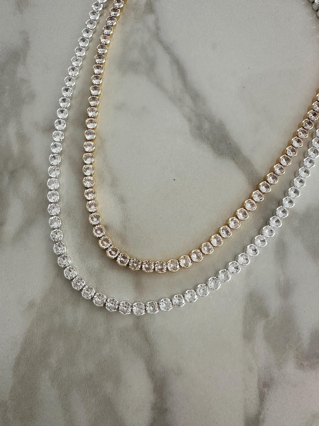 18k Gold Plated Round CZ Tennis Necklace-Statement Necklace, Layering Necklace