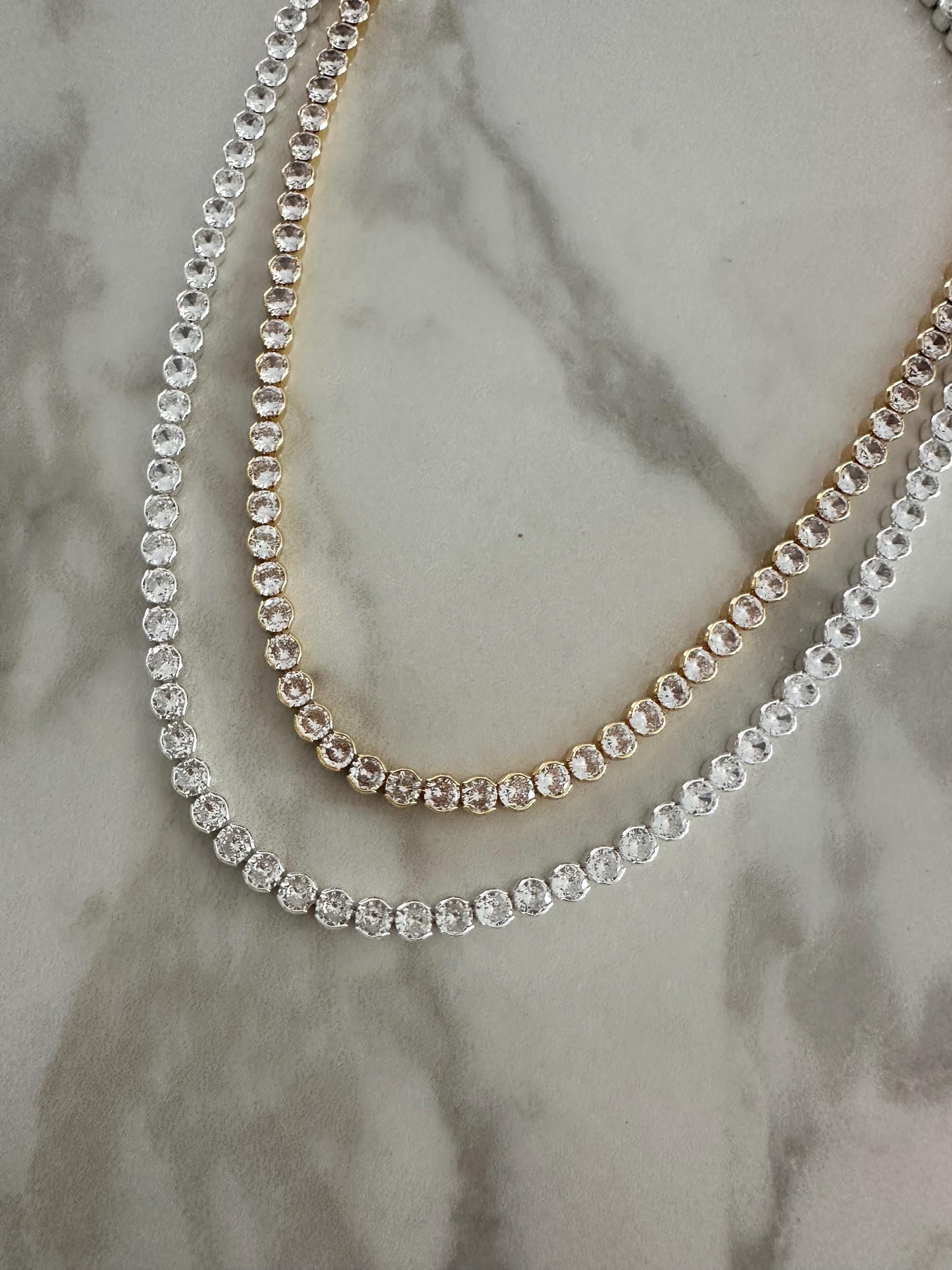 18k Gold Plated Round CZ Tennis Necklace-Statement Necklace, Layering Necklace