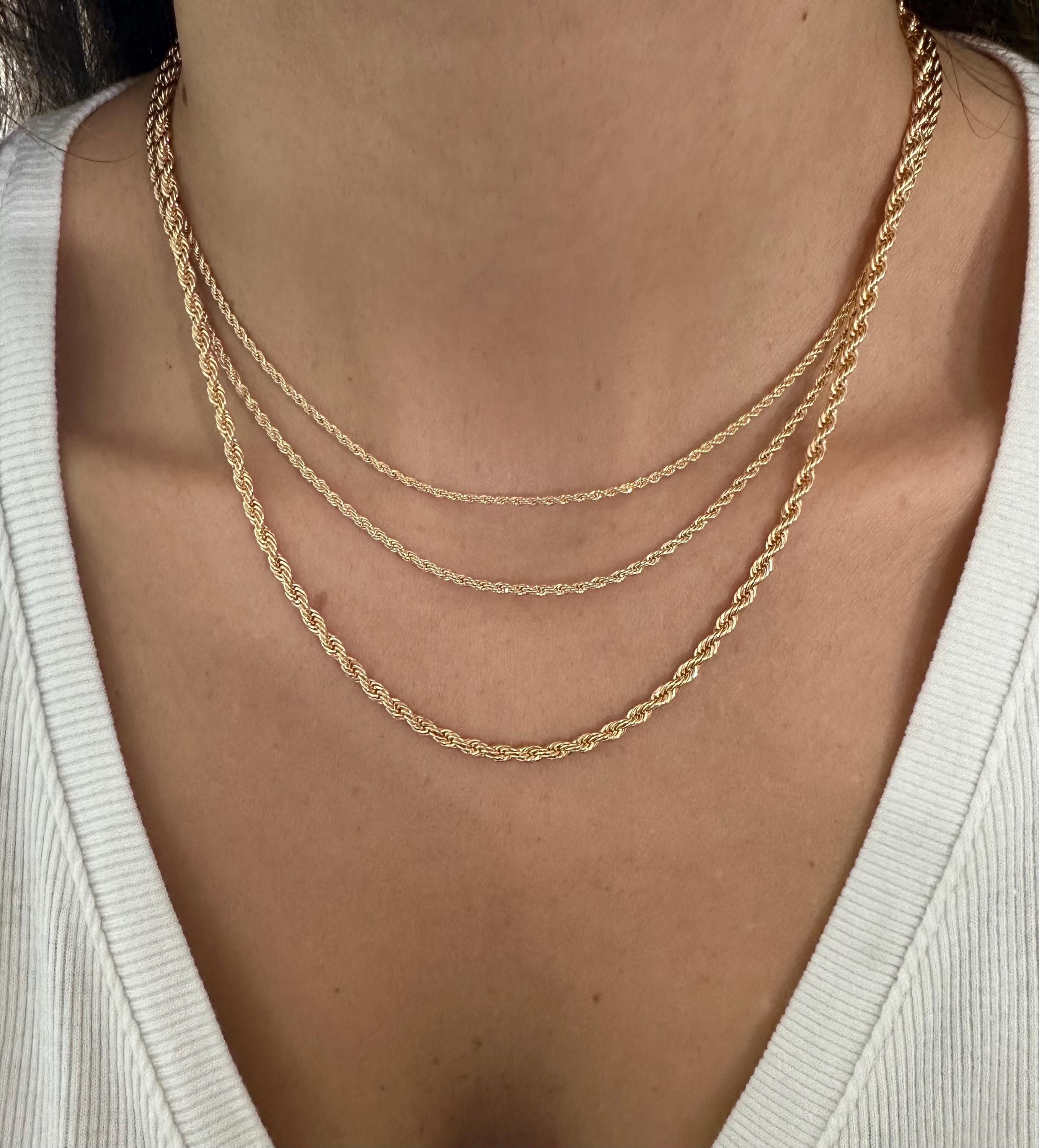 18k Yellow Gold Filled Triple Rope Chain Necklace-Statement Necklace, Layering Necklace