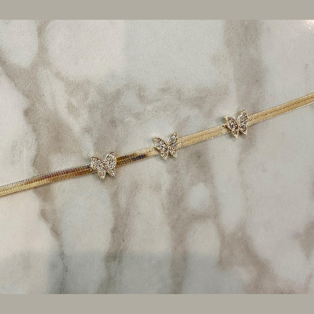 18k Gold Filled Butterfly CZ Bracelet: Charm Bracelet