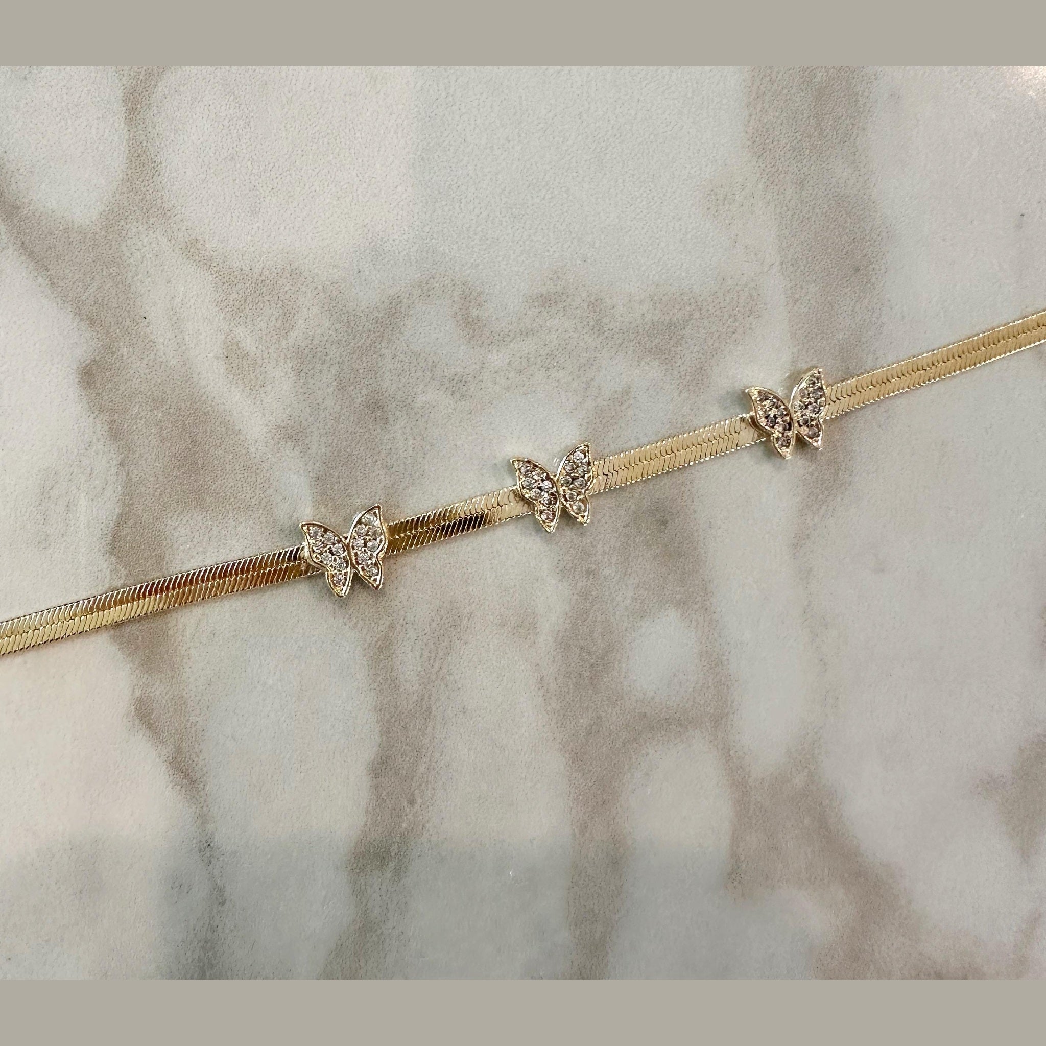 18k Gold Filled Butterfly CZ Bracelet: Charm Bracelet