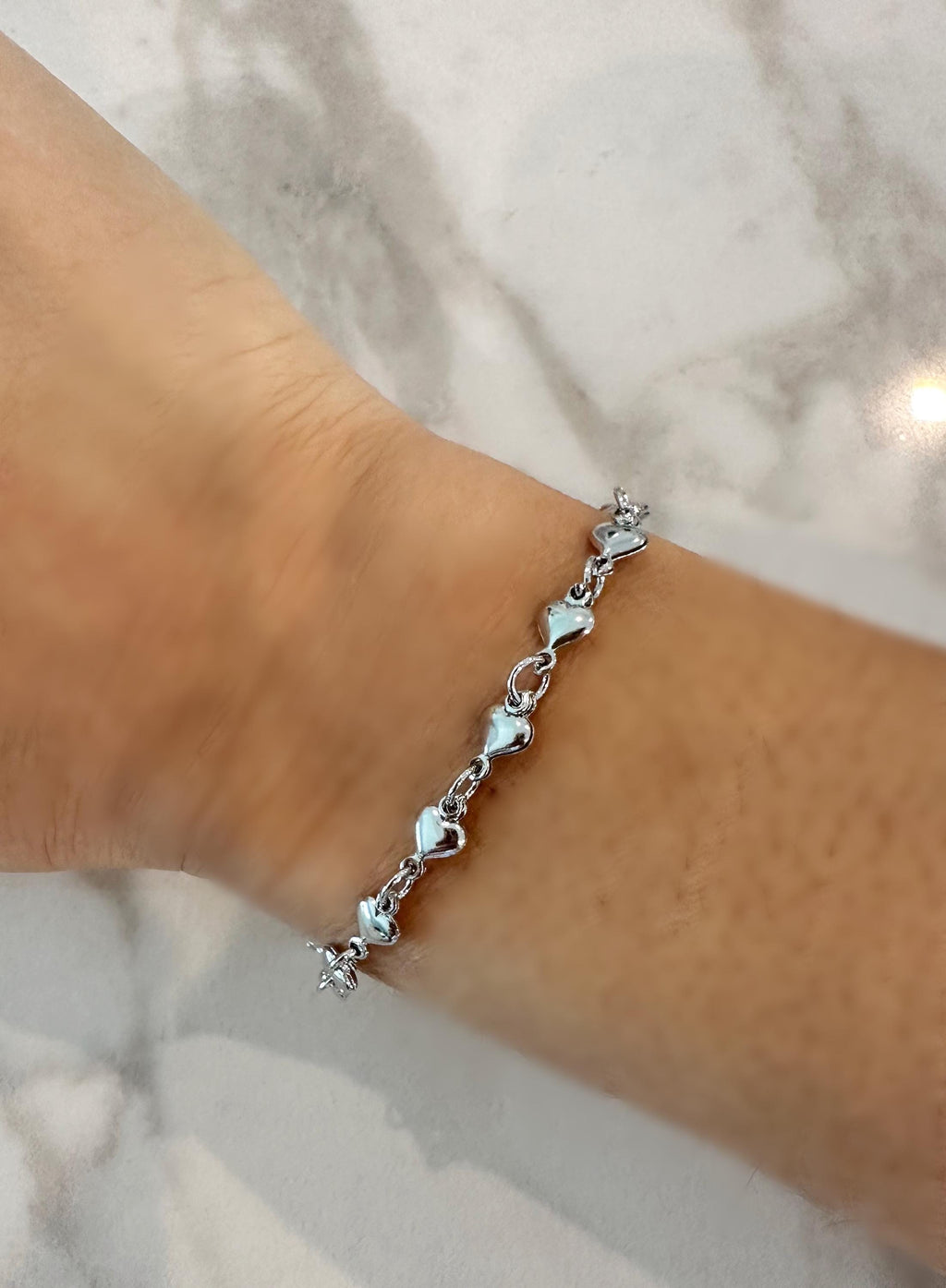 18k White Gold Filled Heart Chain Bracelet: Dainty Layering Bracelet Valentines Day