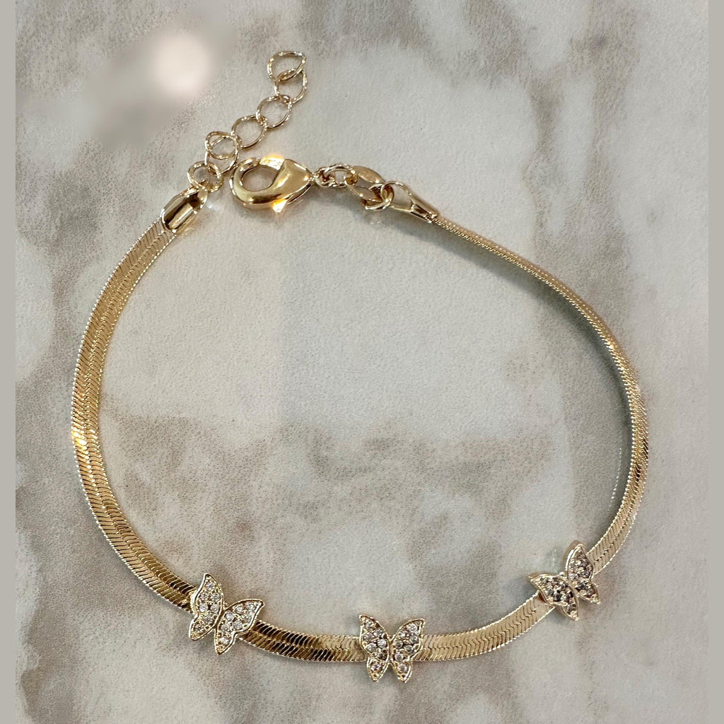 18k Gold Filled Butterfly CZ Bracelet: Charm Bracelet