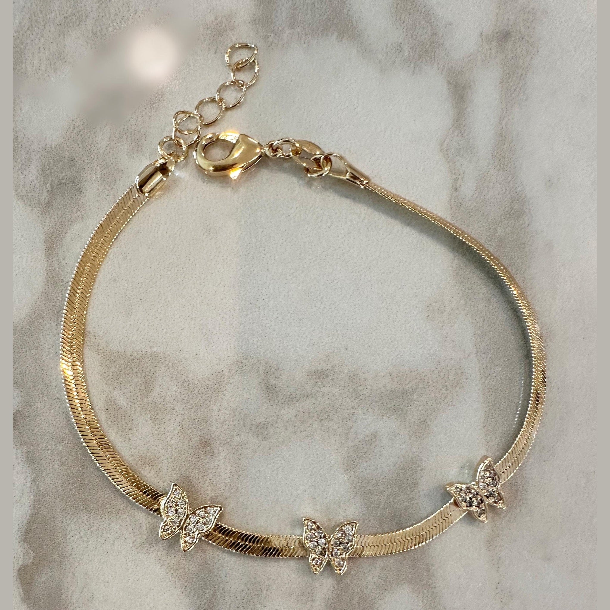 18k Gold Filled Butterfly CZ Bracelet: Charm Bracelet