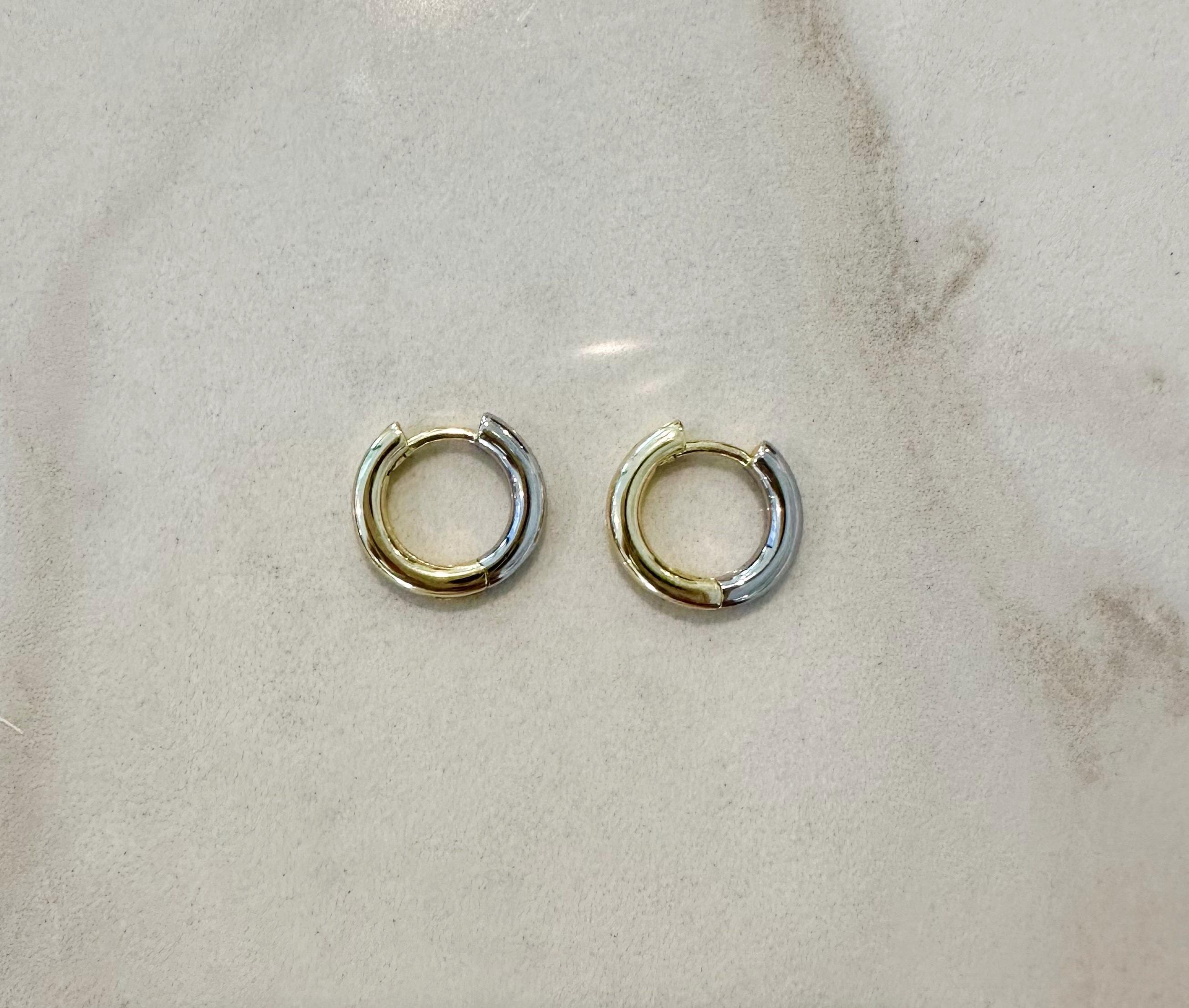 18k gold filled two tone huggie hoop earrings