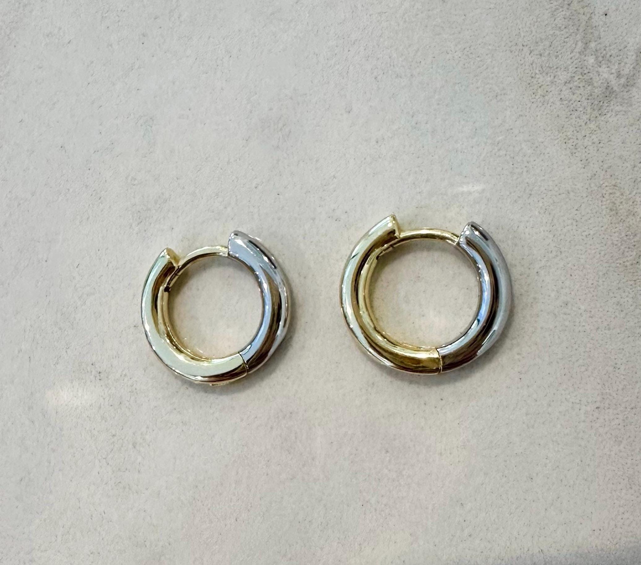 18k gold filled two tone huggie hoop earrings