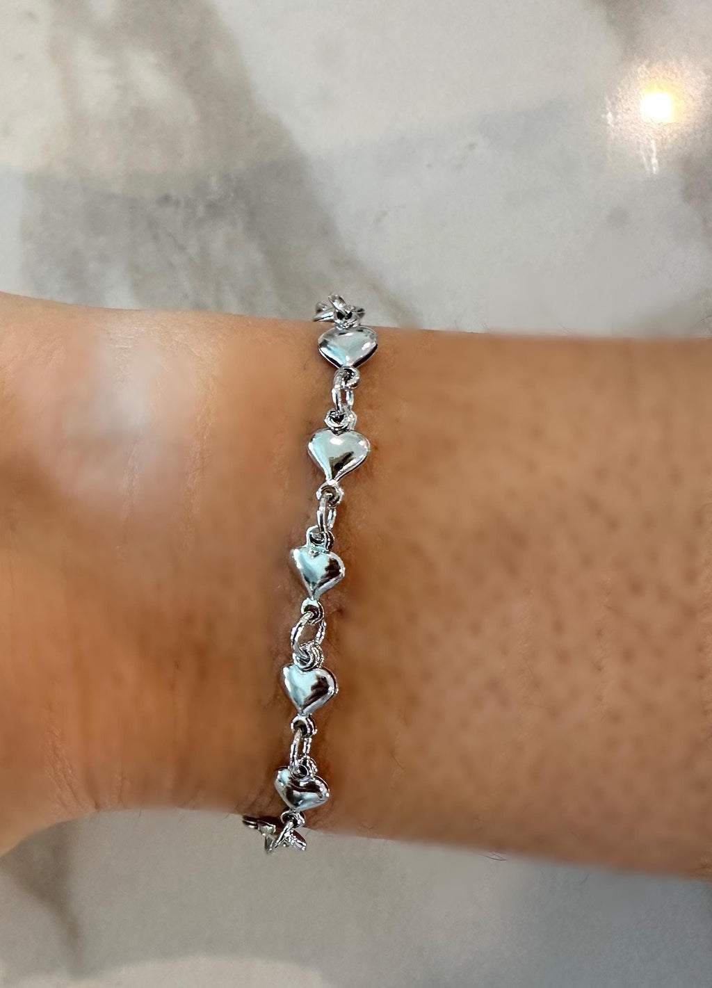 18k White Gold Filled Heart Chain Bracelet: Dainty Layering Bracelet Valentines Day