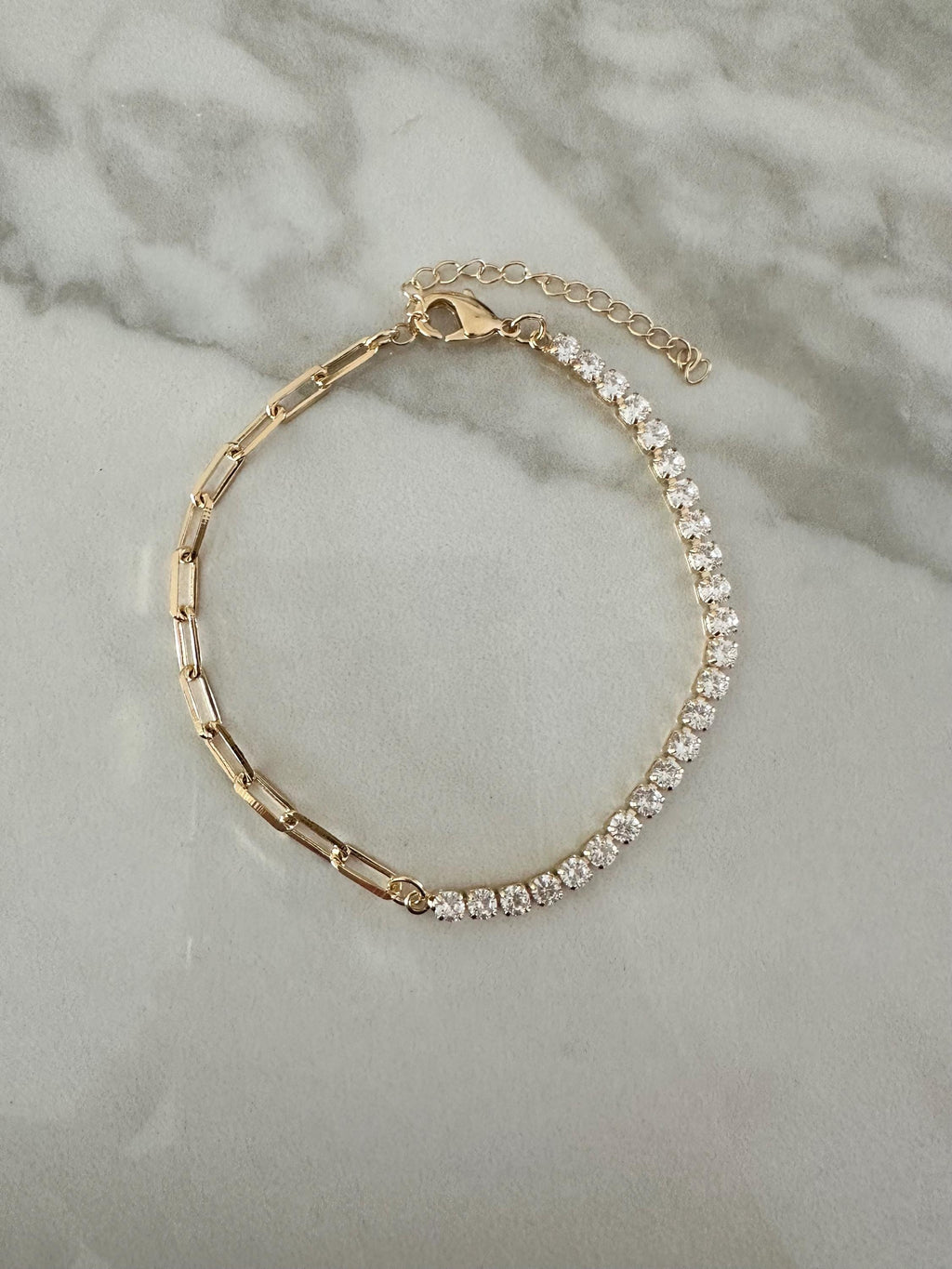 18k Gold Filled CZ Half Tennis Half Chain Bracelet