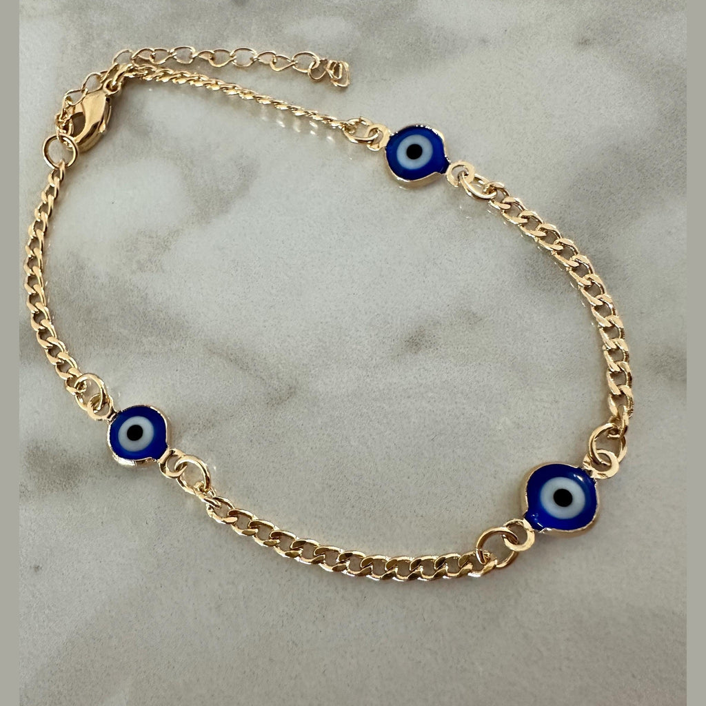 Navy Blue Evil Eye Bracelet: 18k Gold Filled Chain, Layering Jewelry