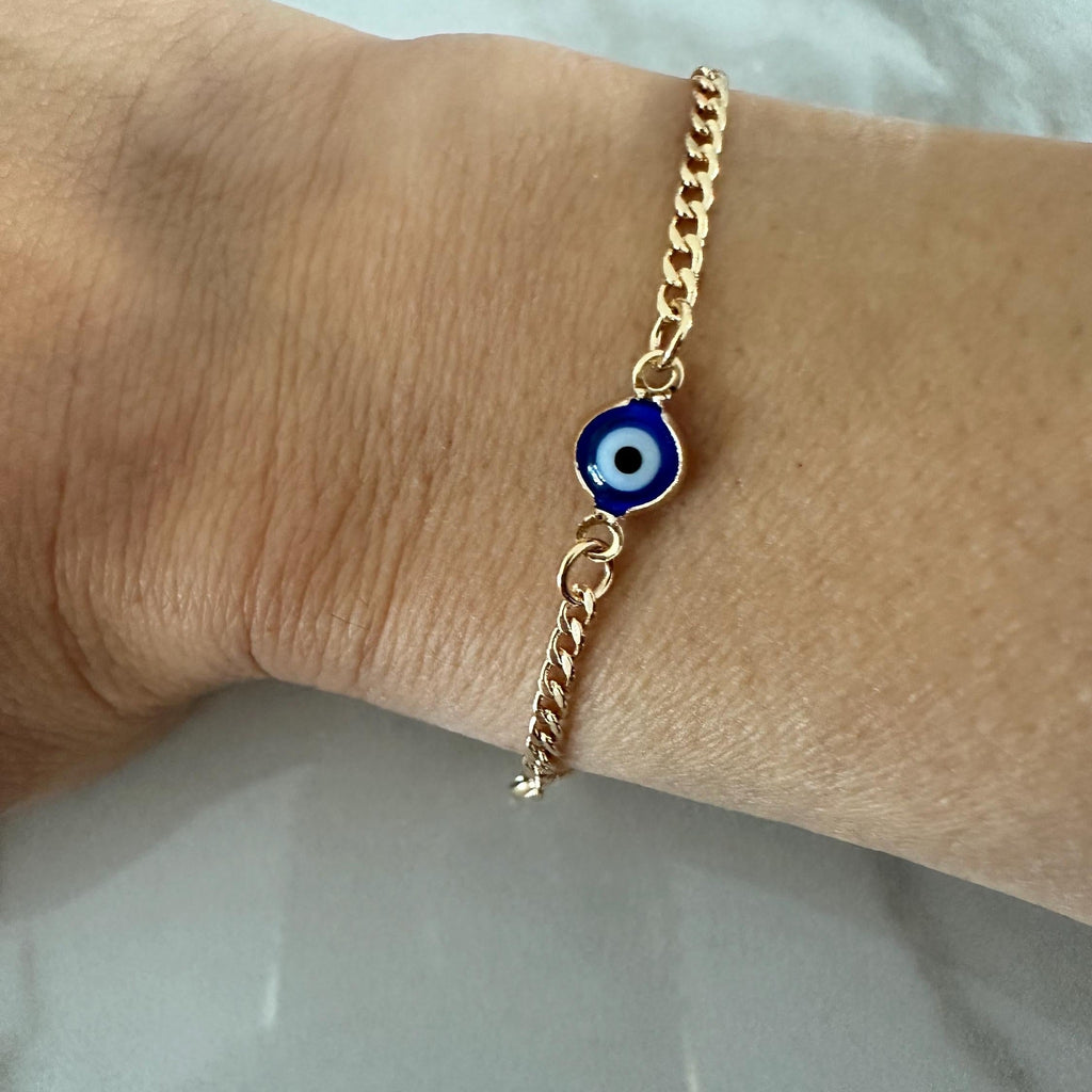 Navy Blue Evil Eye Bracelet: 18k Gold Filled Chain, Layering Jewelry