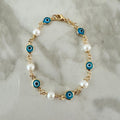 Turquoise Evil Eye Bracelet: Pearl Gold Filled Chain, Layering Jewelry